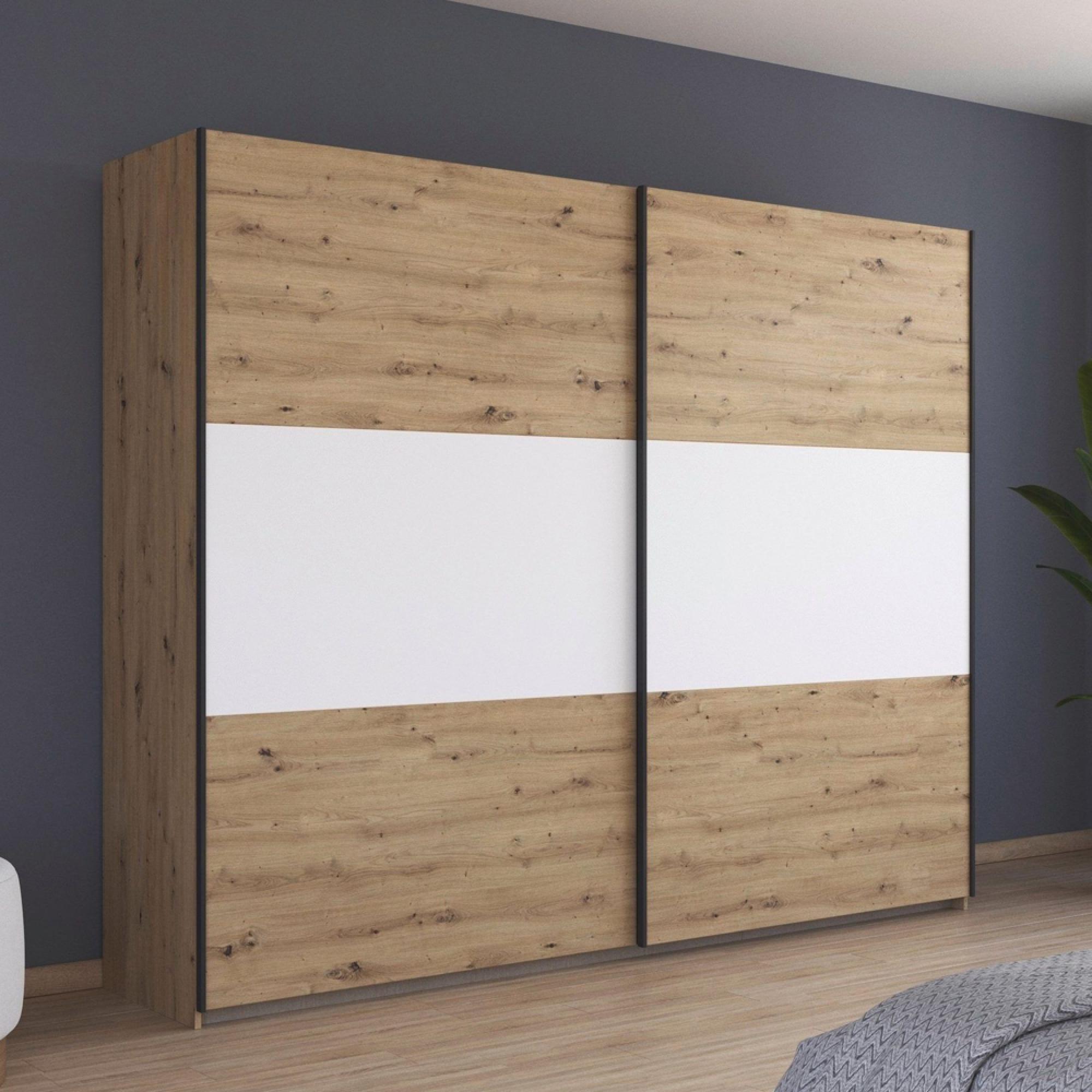 Rauch Neo 261cm 2 Door Sliding Wardrobe - Artisan Oak and Alpine White