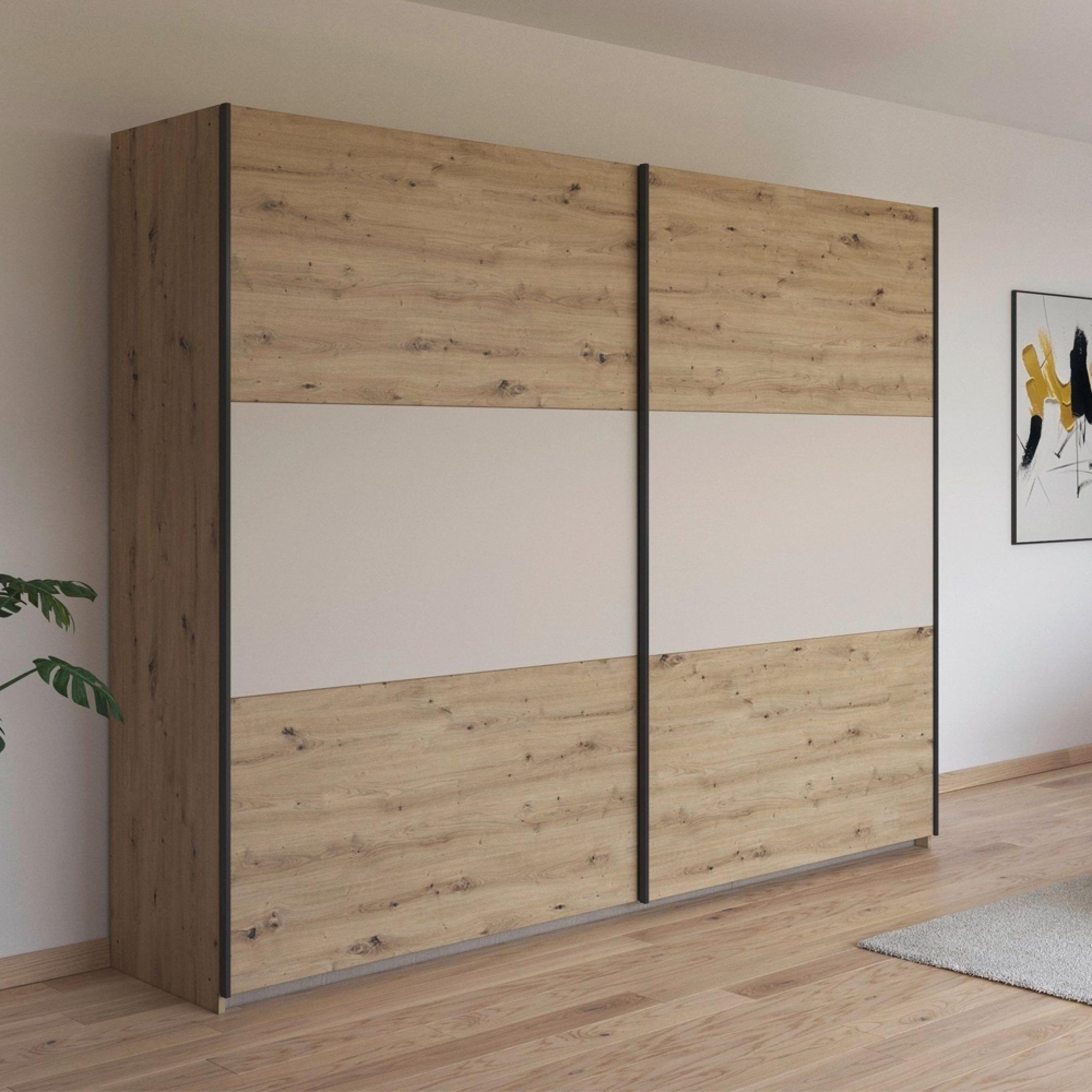 Rauch Neo 261cm 2 Door Sliding Wardrobe - Artisan Oak and Champagne