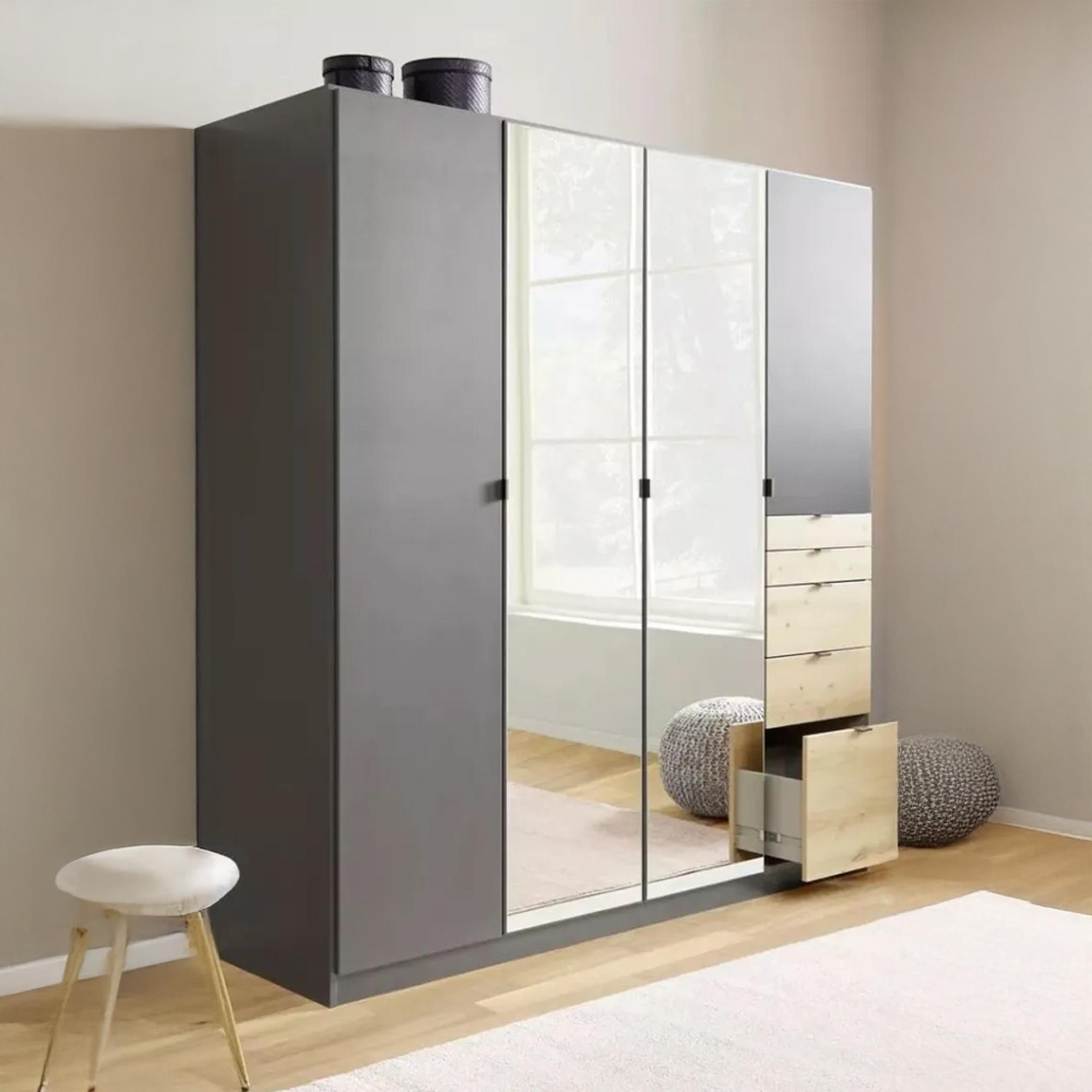 Rauch Ontario 181cm 4 Door Combi Wardrobe - Metallic Grey and Artisan Oak