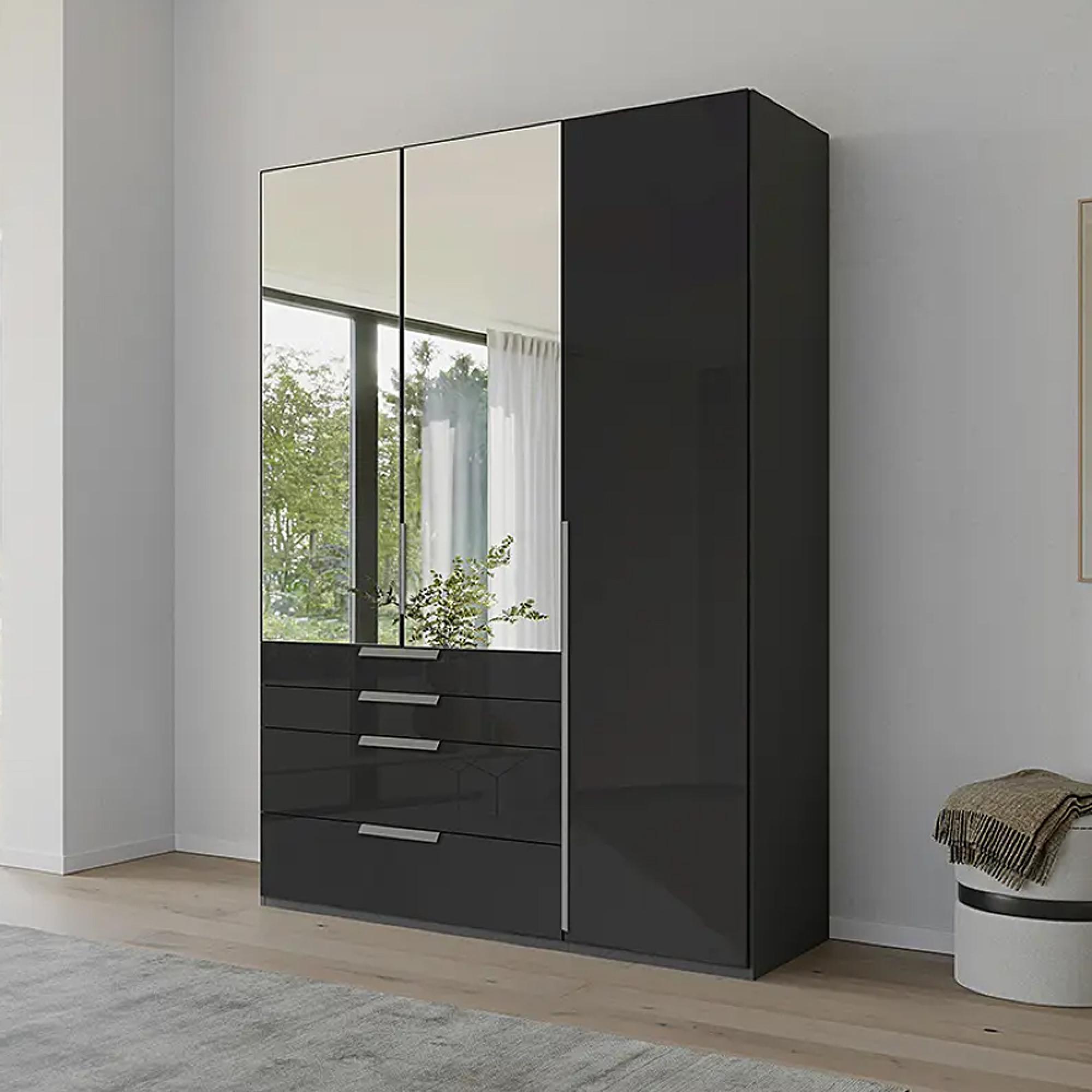 Purisma Wardrobe - 151cm - 3 Door - Combi - Graphite & Basalt Glass