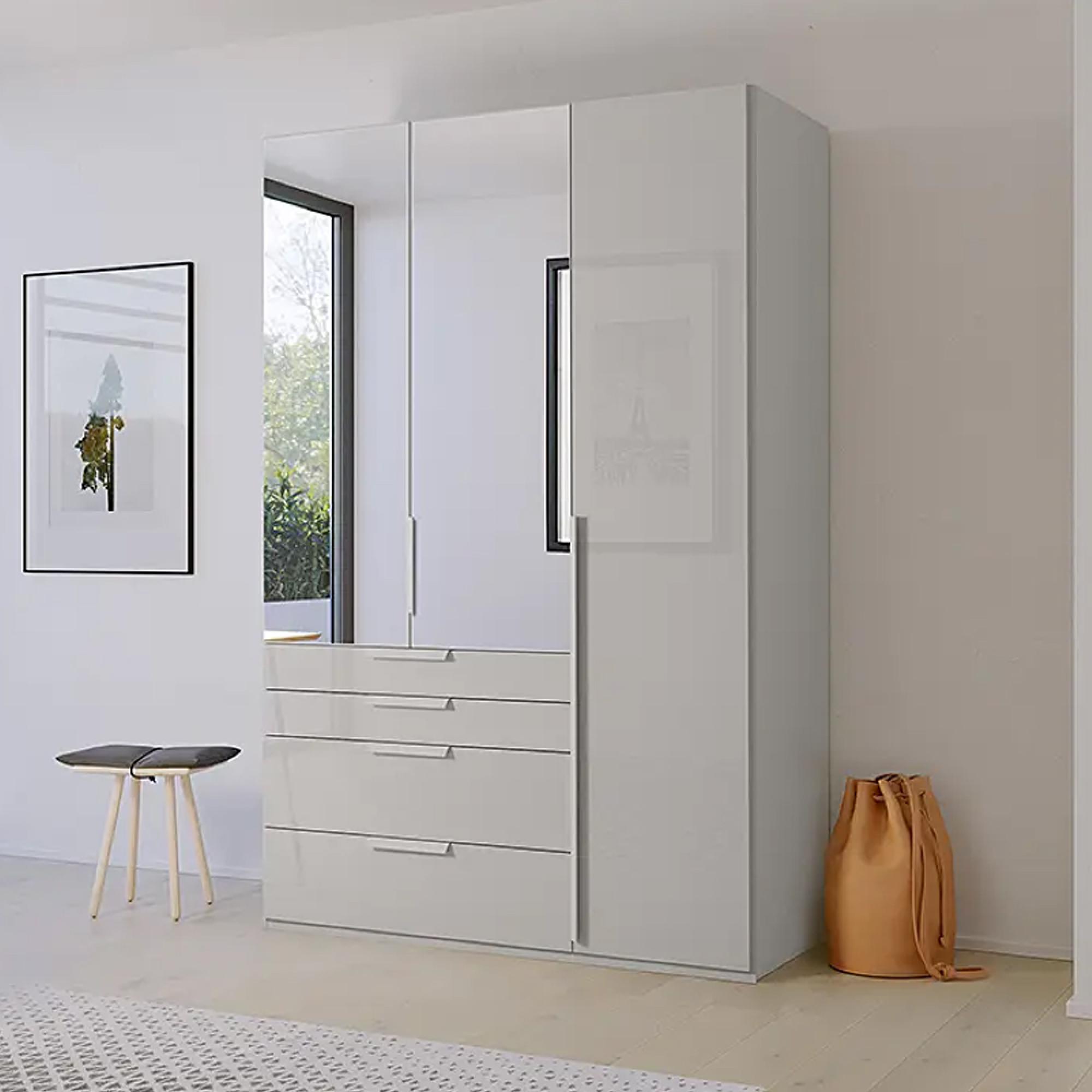 Purisma Wardrobe - 151cm - 3 Door - Combi - Silk Grey Glass