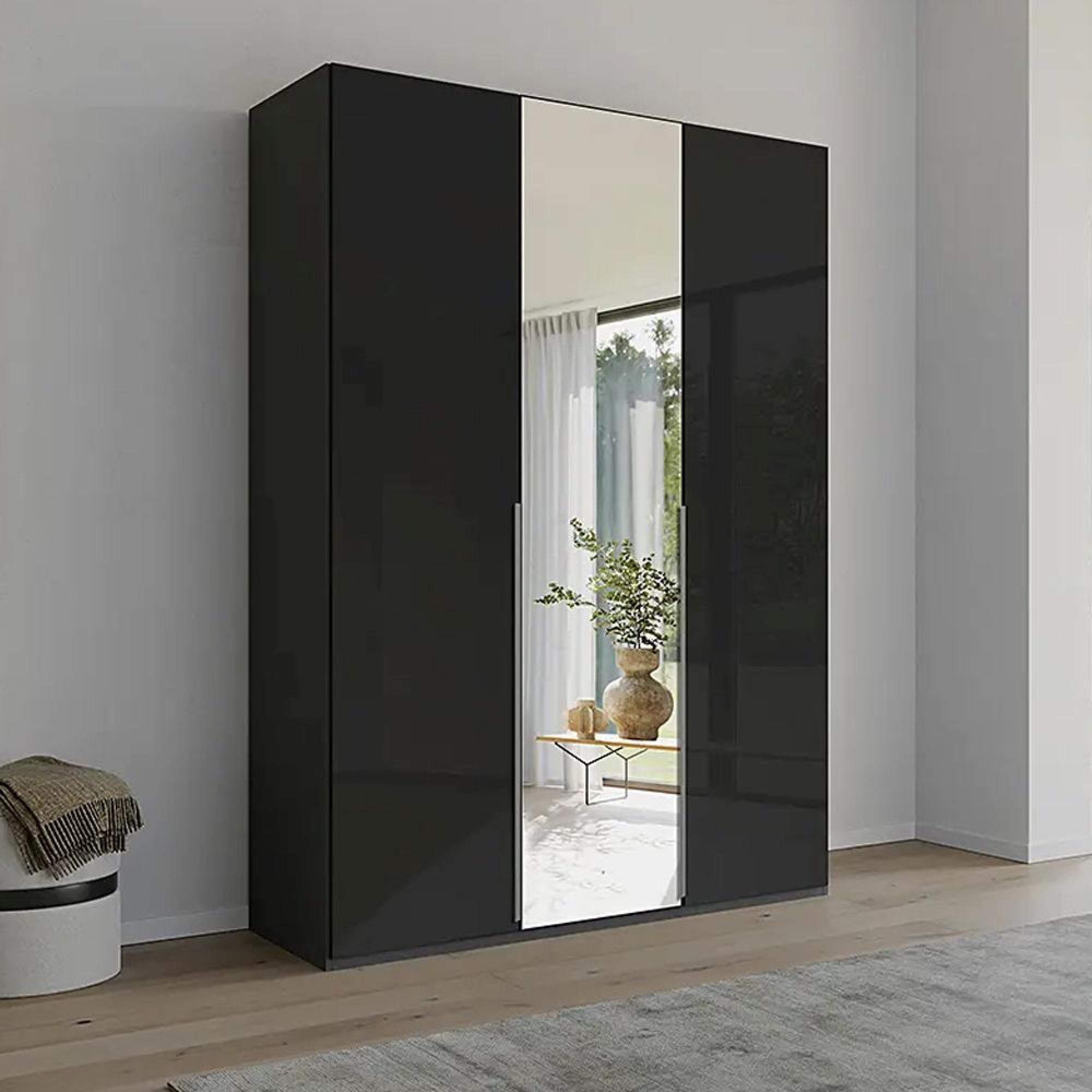 Rauch Purisma 151cm 3 Door Wardrobe with Mirror - Graphite and Basalt Glass