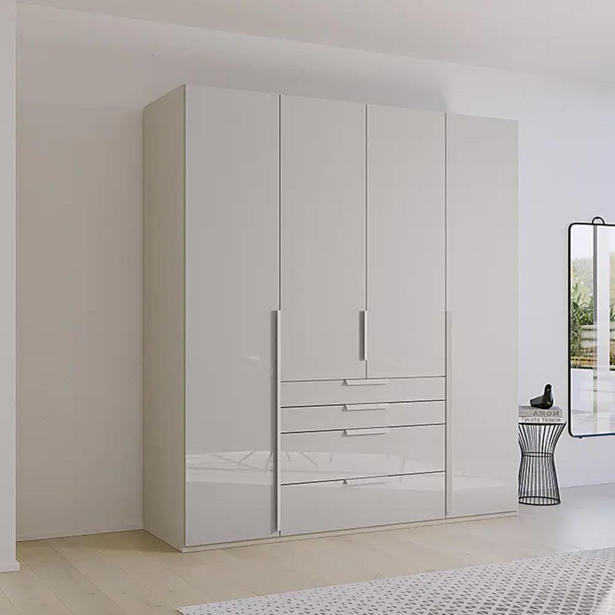 Purisma Wardrobe - 201cm - 4 Door - 4 Drawer - Silk Grey Glass