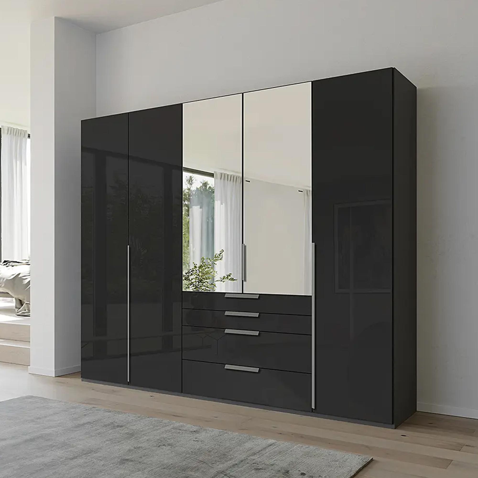 Purisma Wardrobe - 251cm - 5 Door - Combi - Graphite & Basalt Glass
