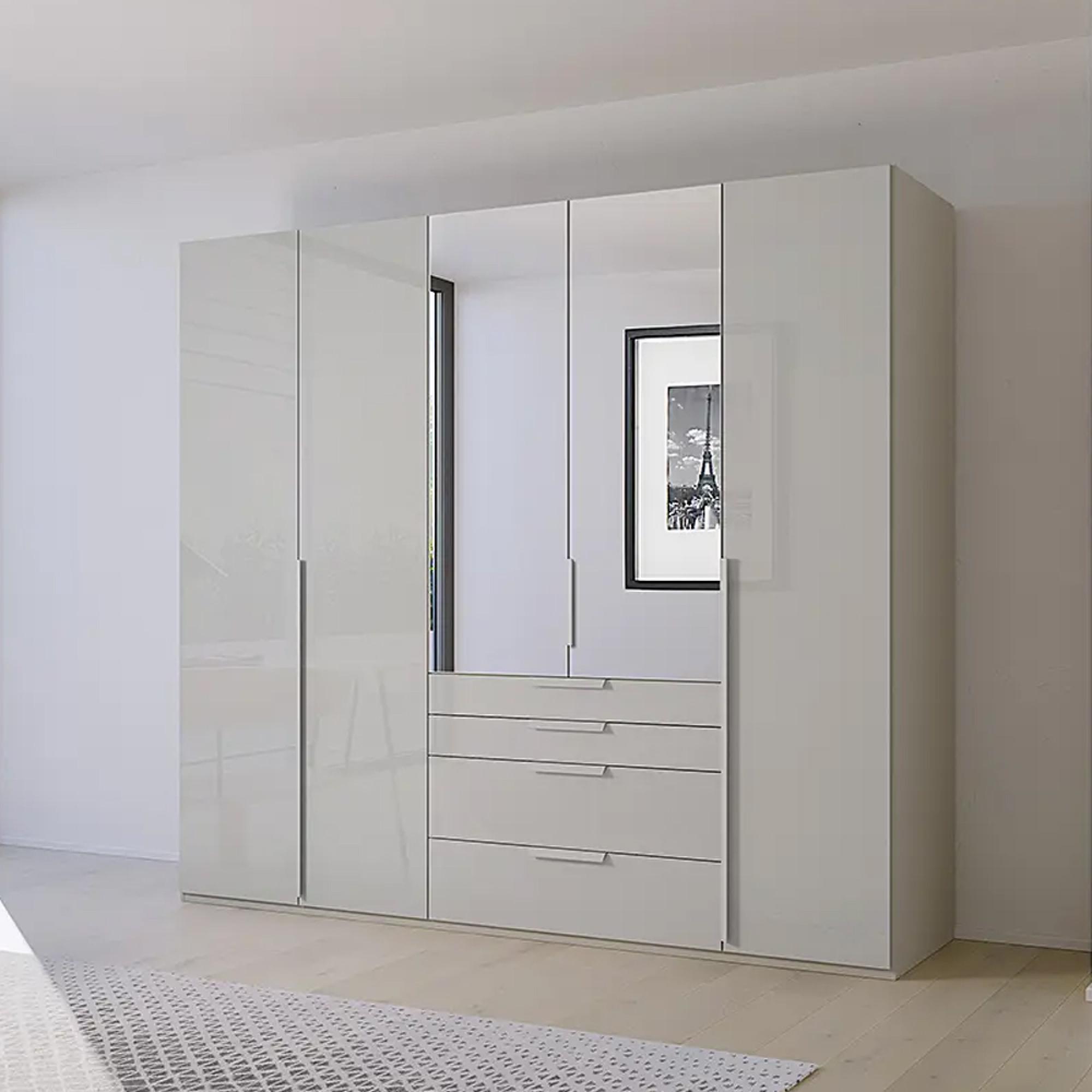 Purisma Wardrobe - 251cm - 5 Door - Combi - Silk Grey Glass