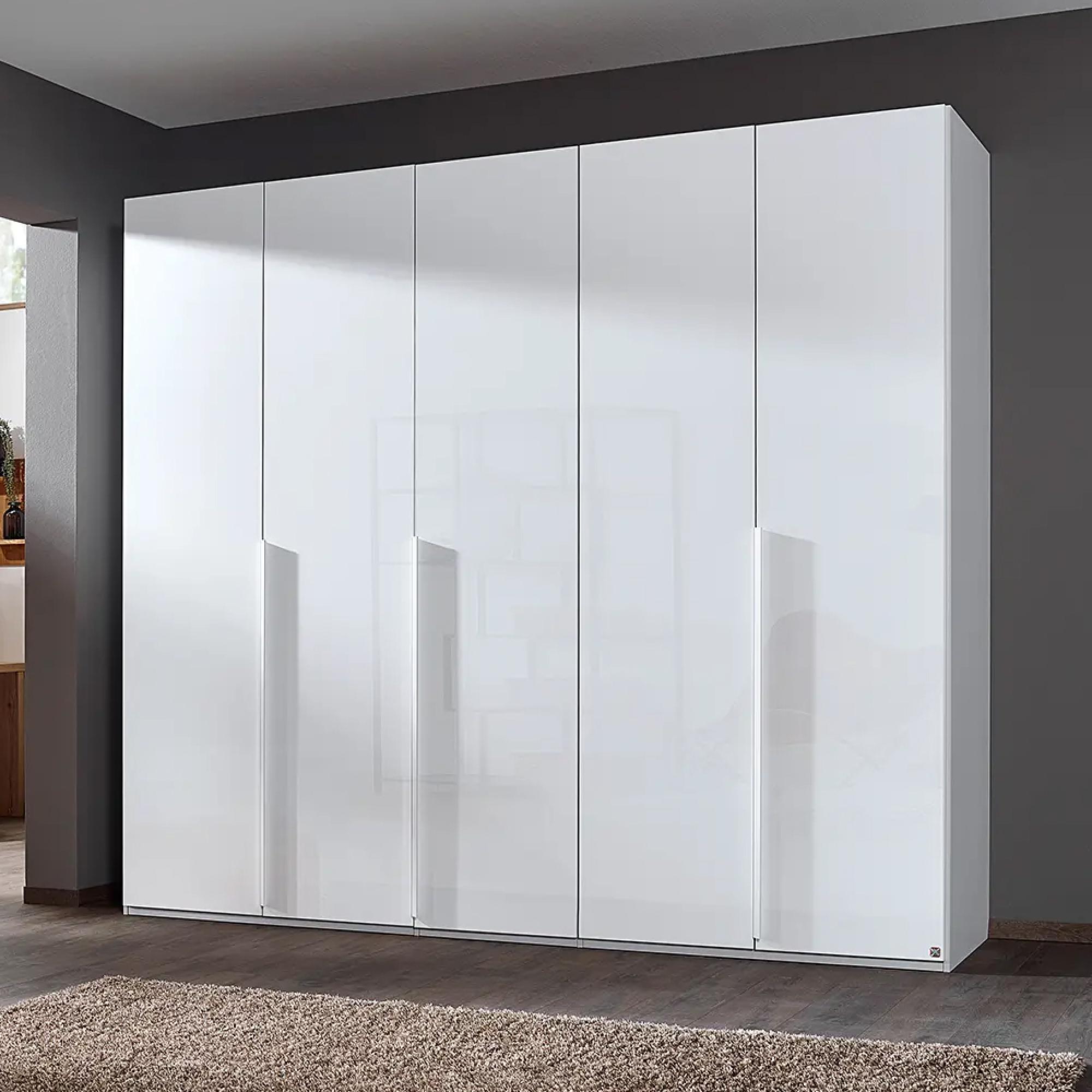 Rauch Purisma 251cm 5 Door Wardrobe - Alpine White and Crystal White Glass