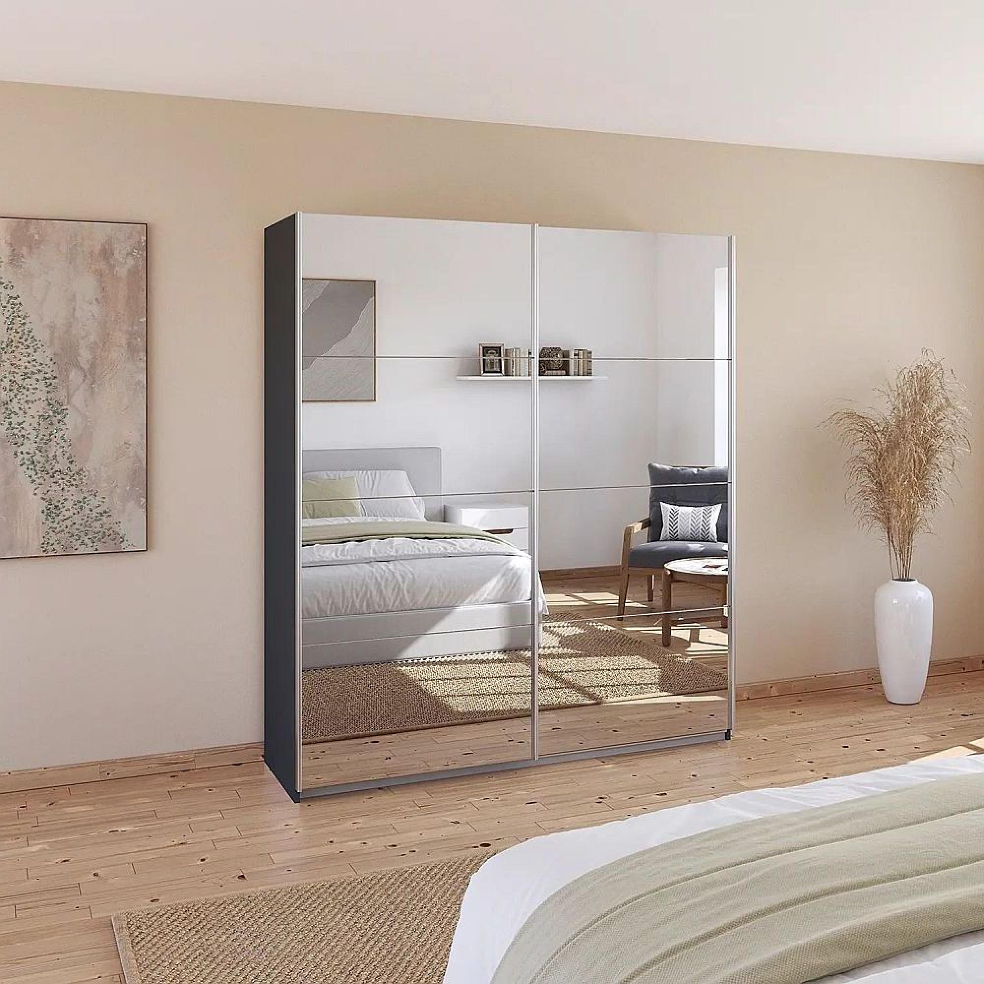 Quadra Sliding Wardrobe 226cm 2 Door Mirrored Metallic Dark Quadra Sliding Wardrobe 226cm 2 Door Mirrored Metallic Dark
