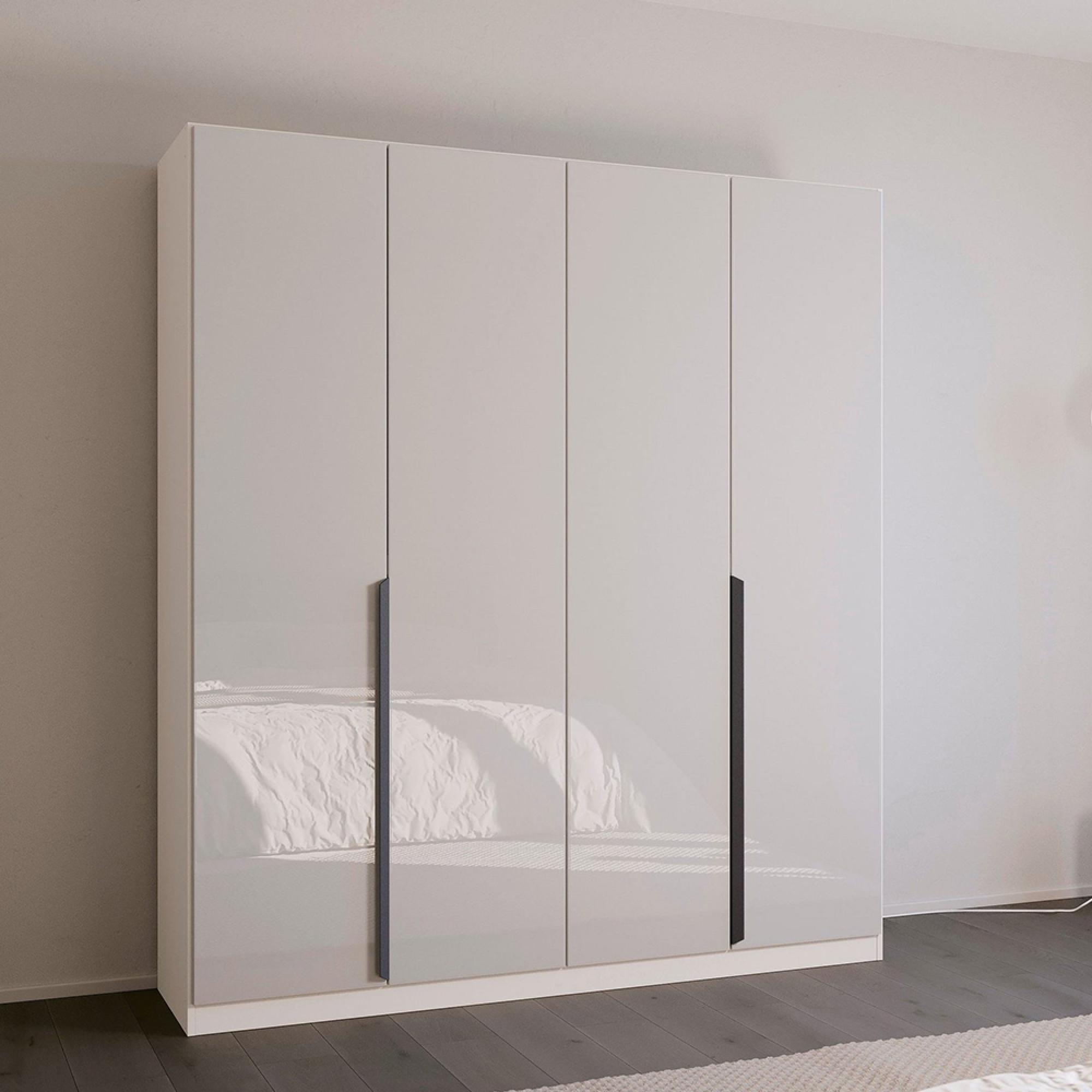 Rauch Quadra Spin 181cm 4 Door Wardrobe - Alpine White and Crystal White Glass
