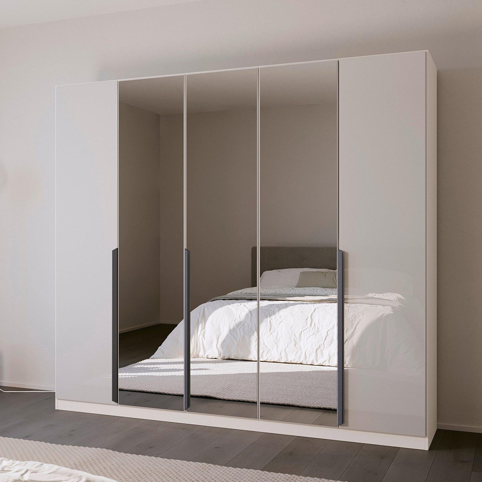 Rauch Quadra Spin 226cm 5 Door Wardrobe with Mirror - Alpine White and Crystal White Glass