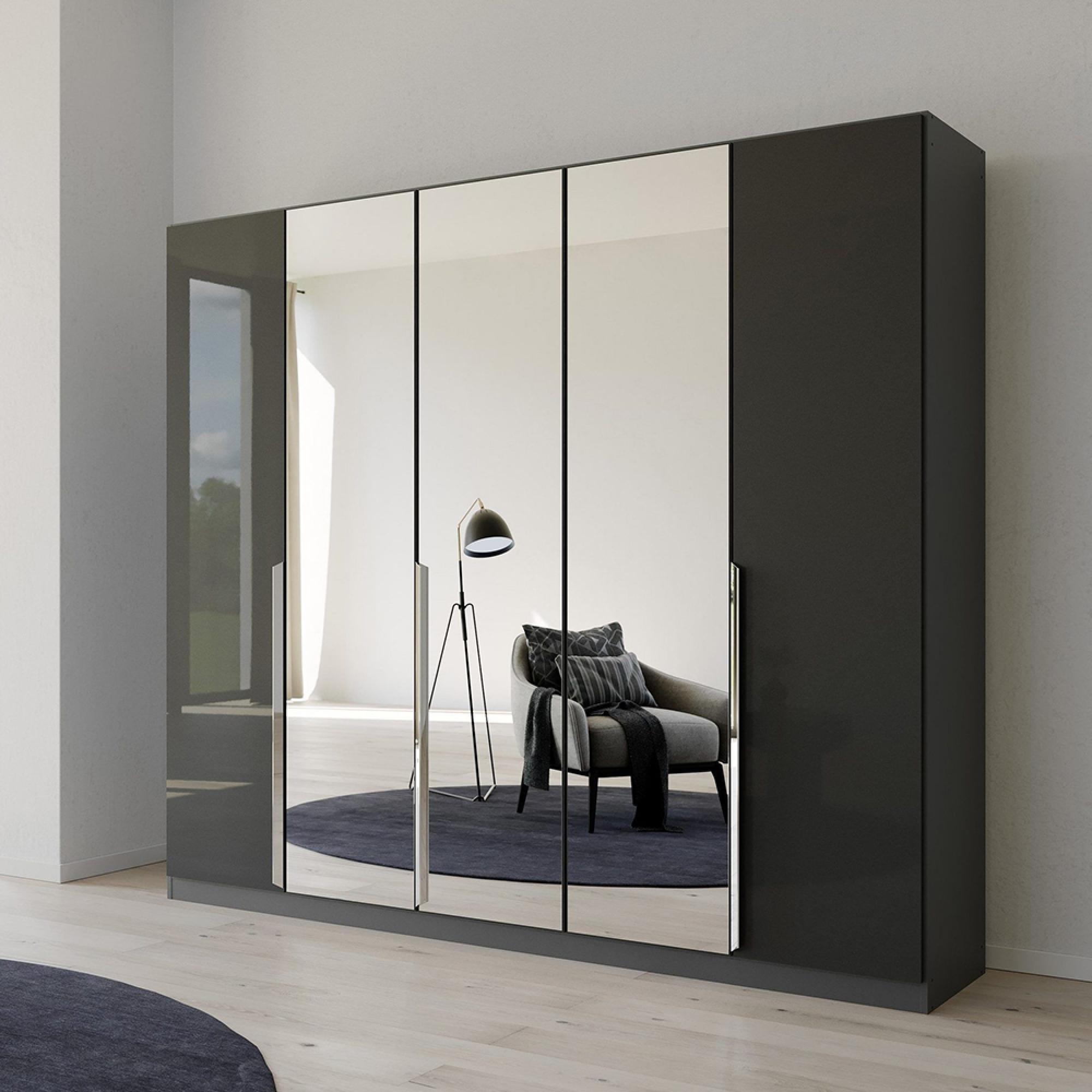 Rauch Quadra Spin 226cm 5 Door Wardrobe with Mirror - Metallic Dark Grey and Grey Effect