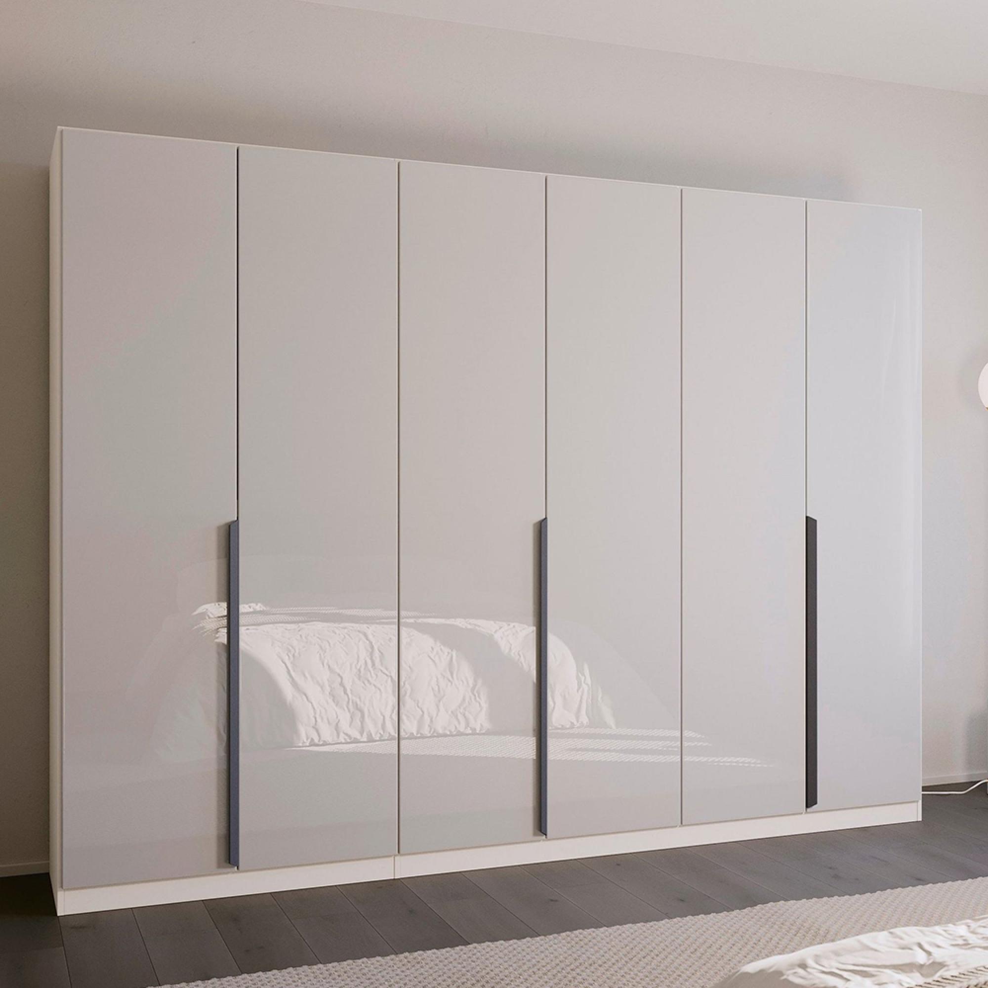 Rauch Quadra Spin 271cm 6 Door Wardrobe - Alpine White and Crystal White Glass