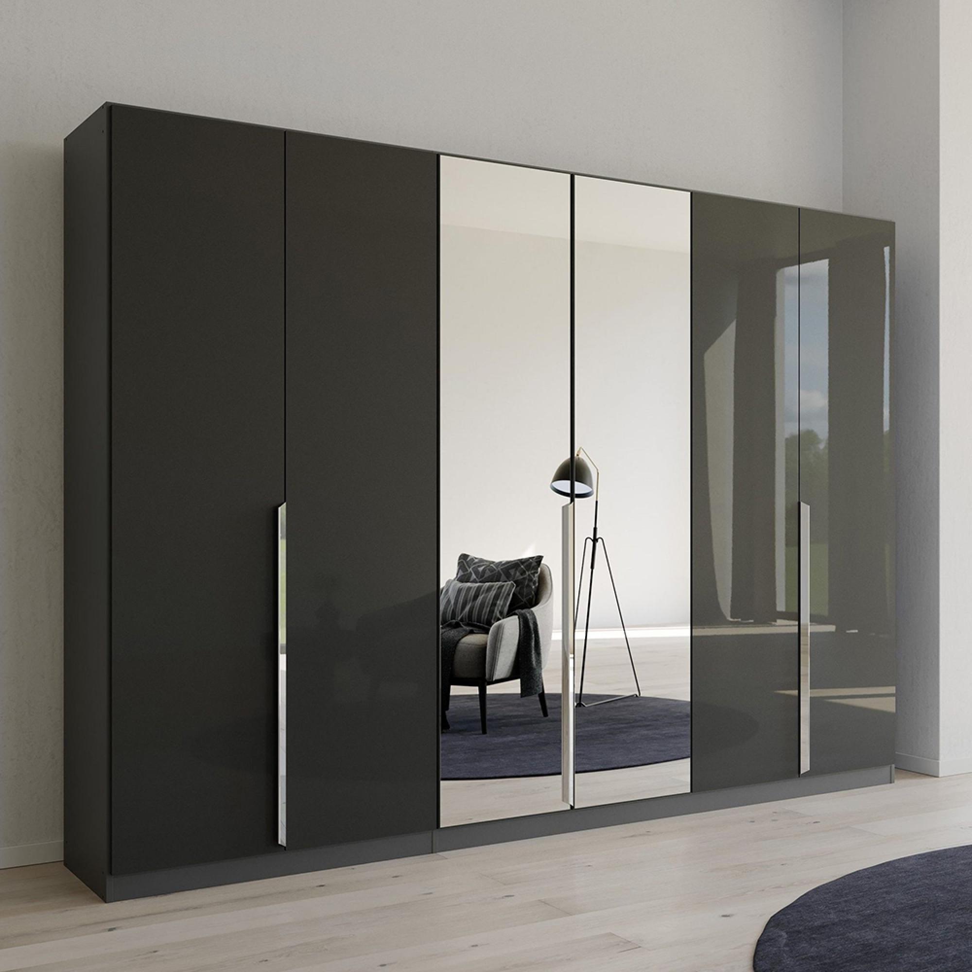 Rauch Quadra Spin 271cm 6 Door Wardrobe with Mirror - Metallic Dark Grey and Grey Effect