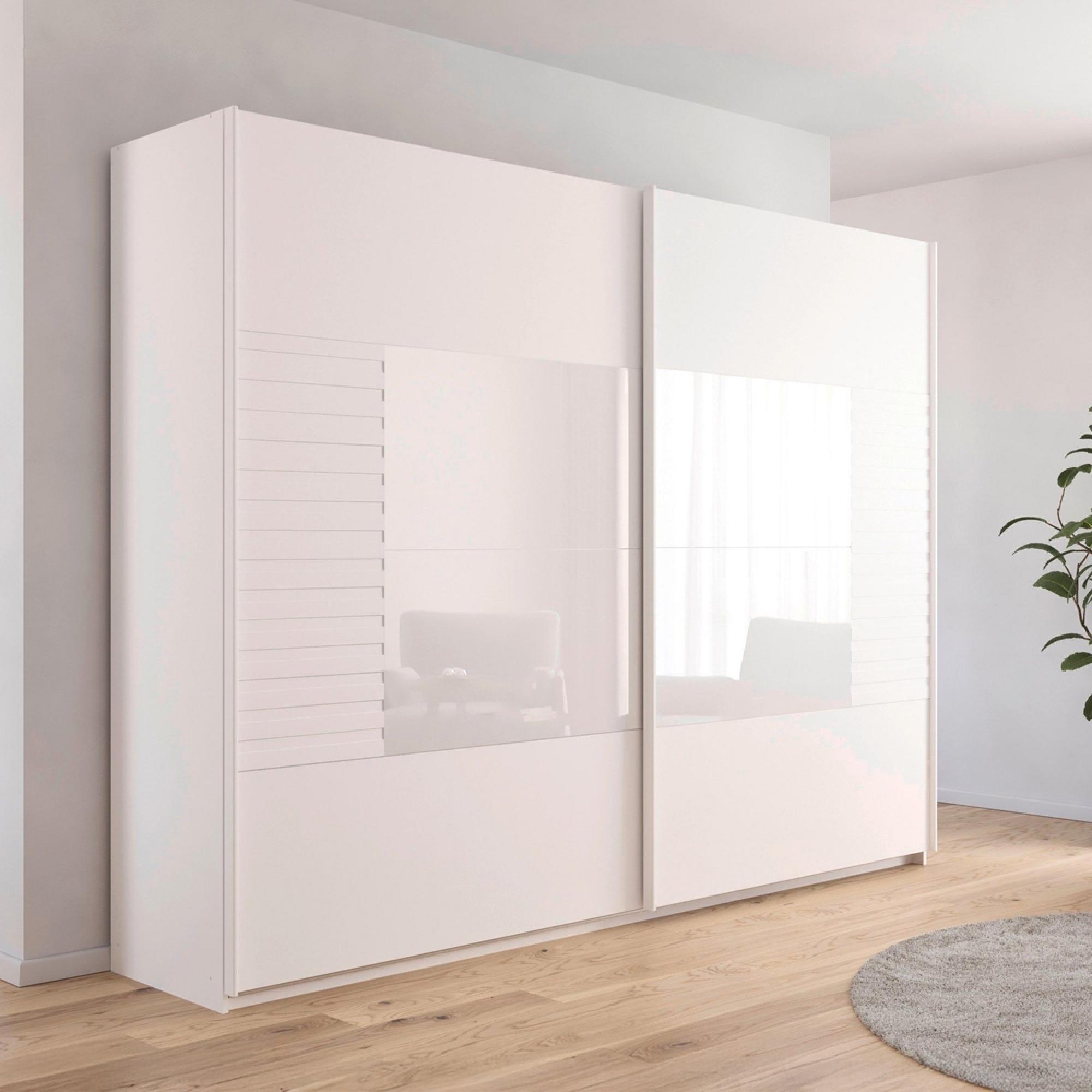 Rauch Ruga 271cm 2 Door Sliding Wardrobe - Alpine White and White Glass