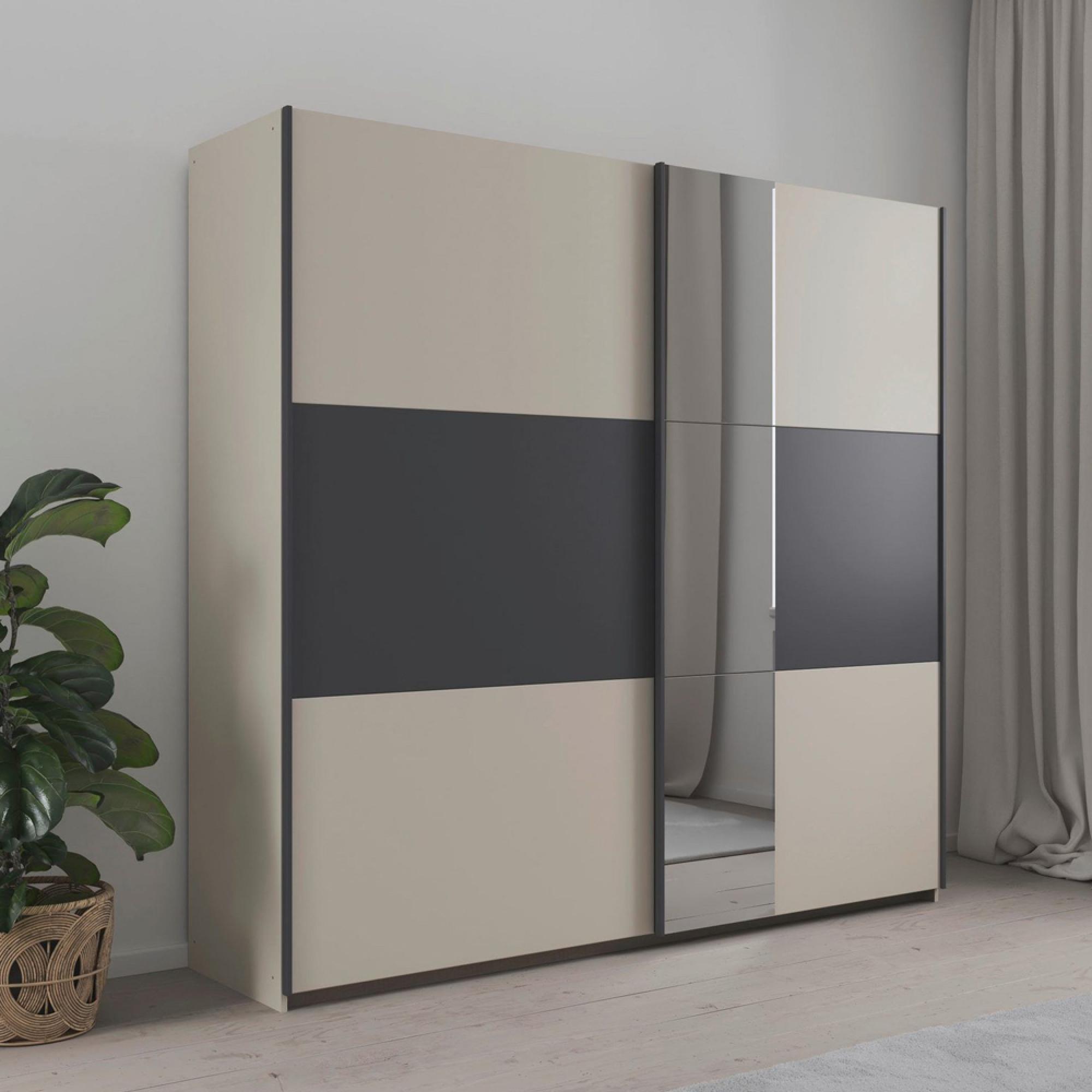 Rauch Sajo 218cm 2 Door Sliding Wardrobe with Mirror - Champagne and Metallic Dark Grey