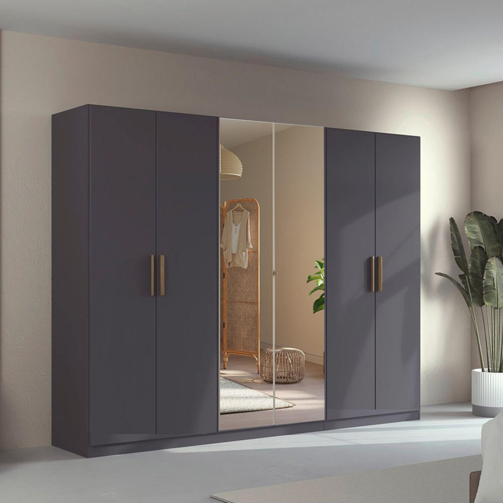 Rauch Skandi 271cm 6 Door Wardrobe with Mirror - Metallic Dark Grey