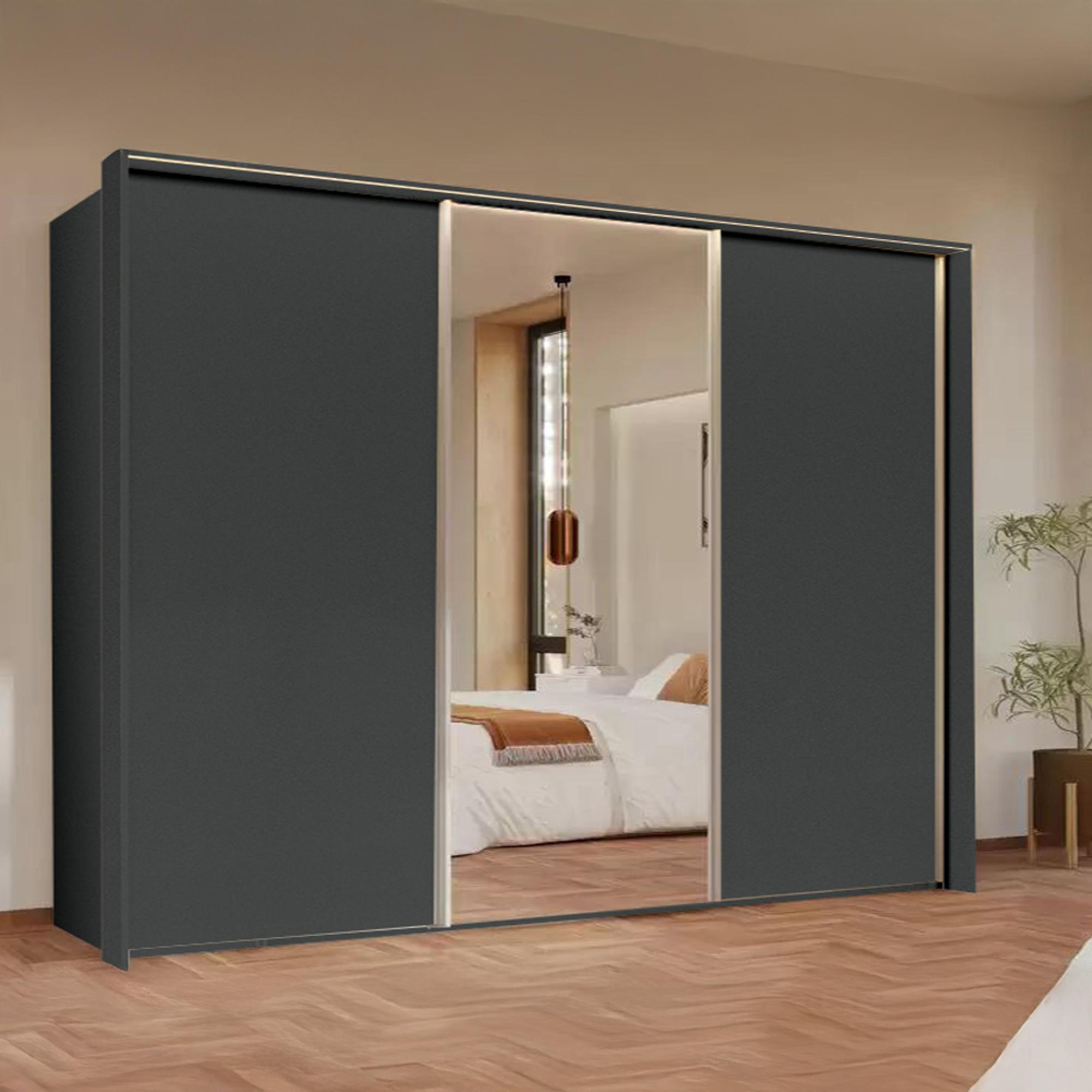 Rauch Taro 301cm 3 Door Sliding Wardrobe with Mirror - Graphite