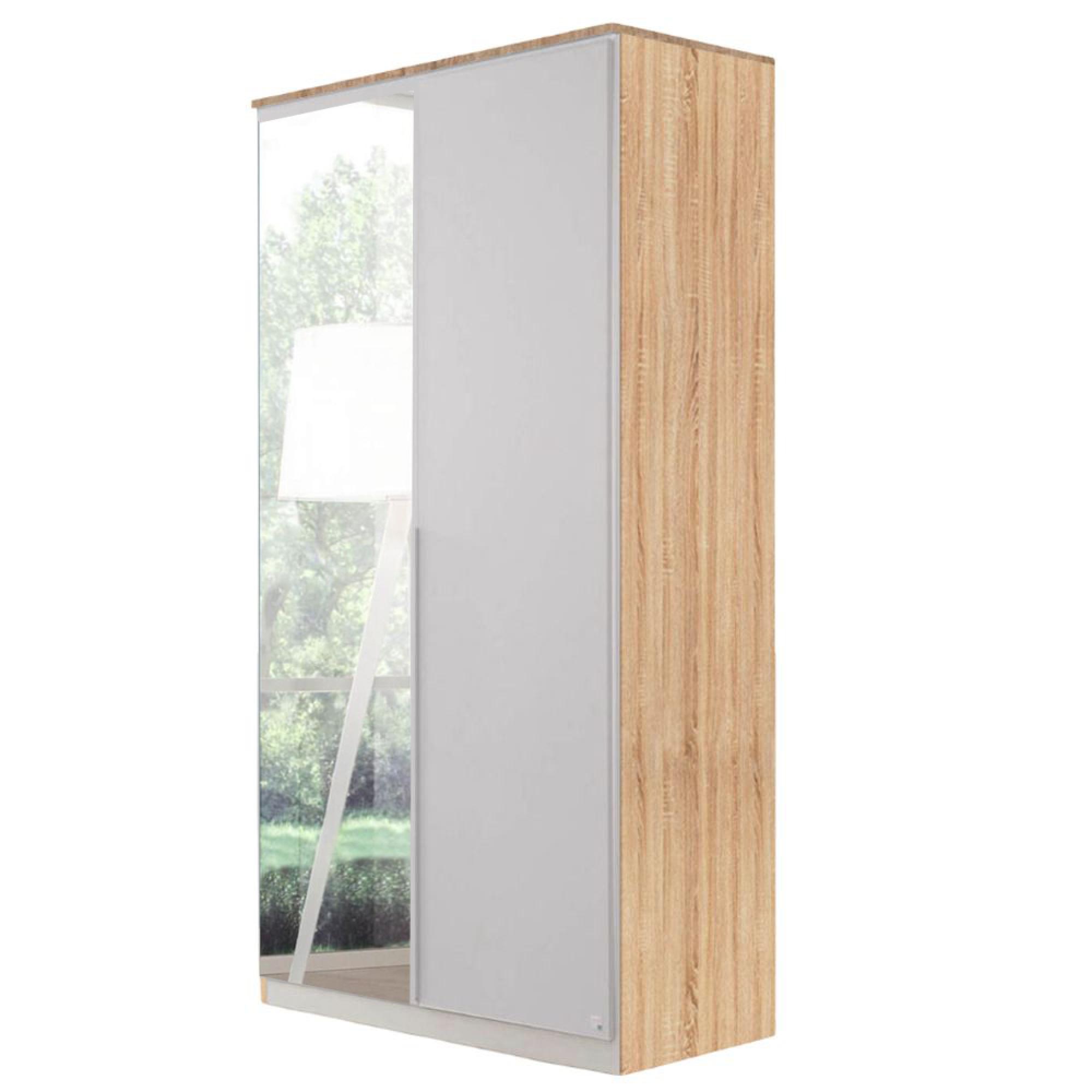 Rauch Texas 91cm 2 Door Wardrobe with Mirror - Sonoma Oak and Alpine White