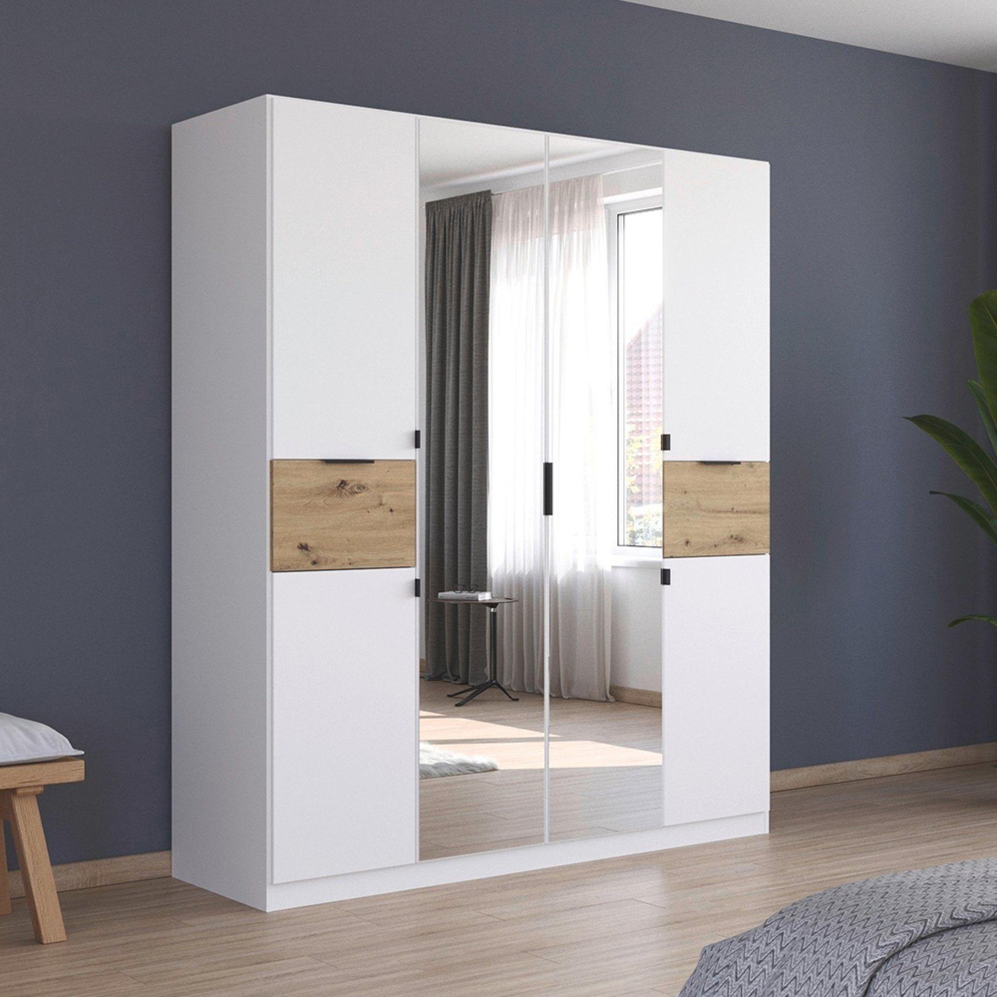 Rauch Ticao 181cm 6 Door Combi Wardrobe - Alpine White and Artisan Oak