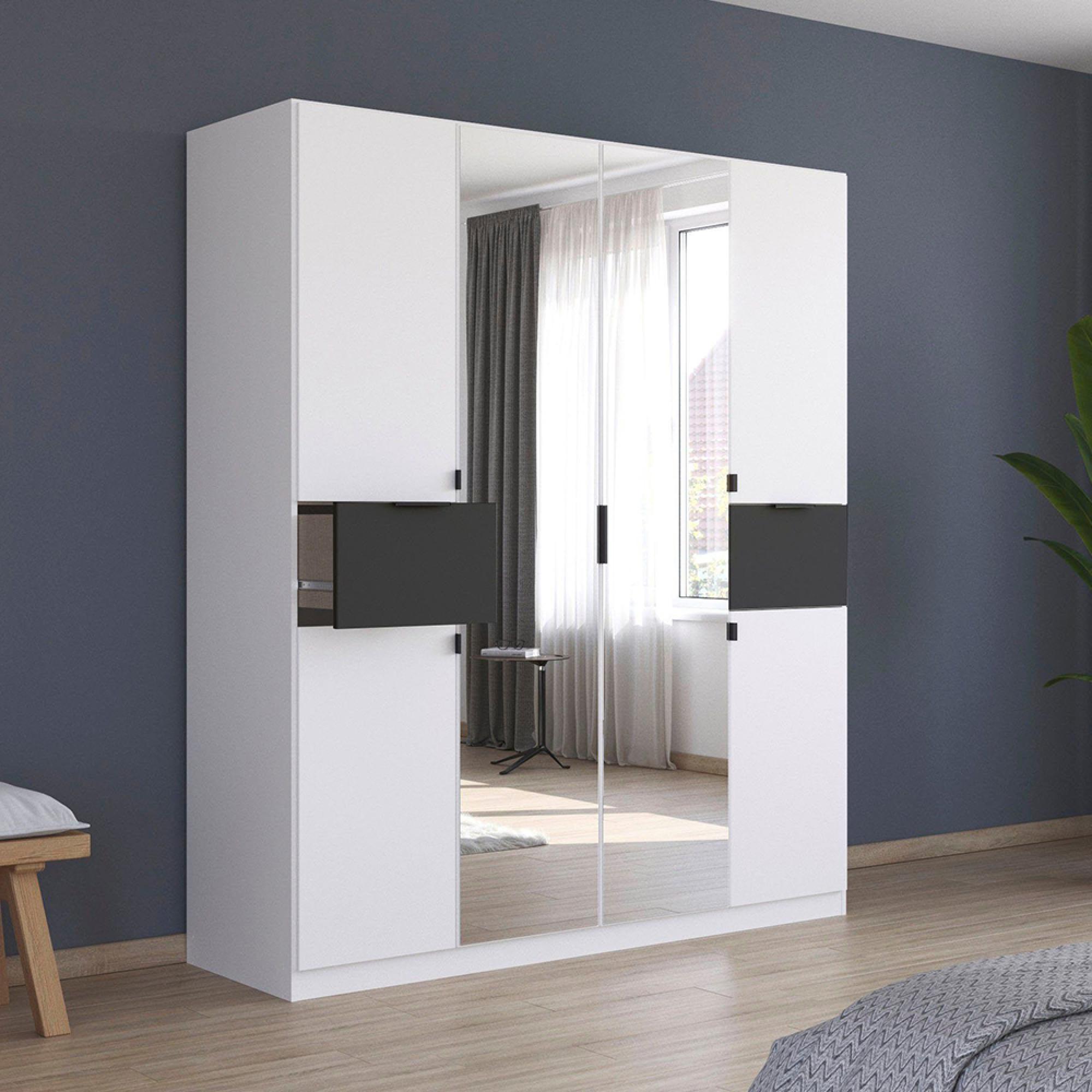 Rauch Ticao 181cm 6 Door Combi Wardrobe - Alpine White and Metallic Dark Grey