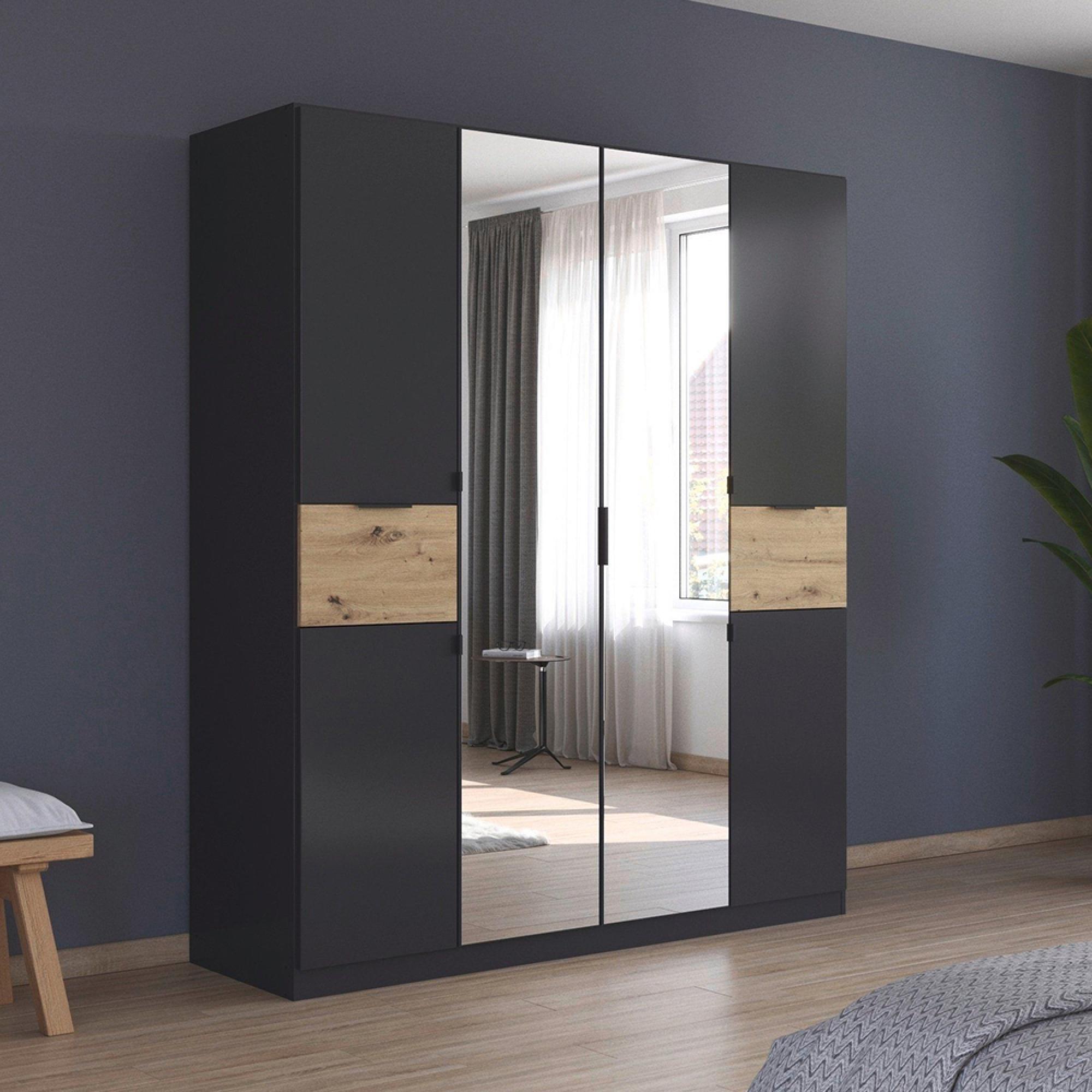 Rauch Ticao 181cm 6 Door Combi Wardrobe - Metallic Dark Grey and Artisan Oak