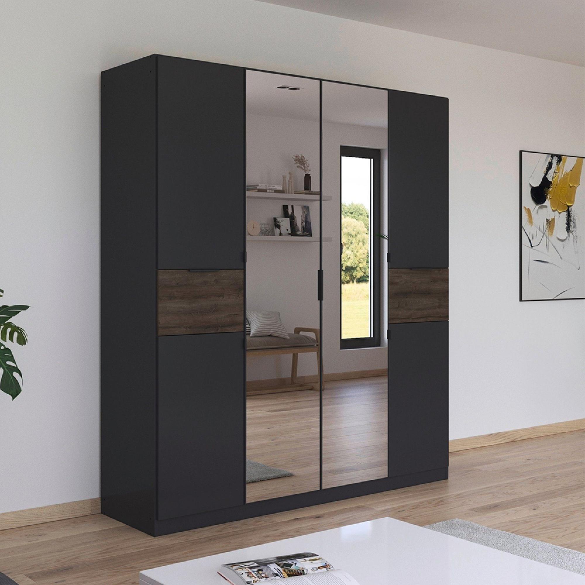 Rauch Ticao 181cm 6 Door Combi Wardrobe - Metallic Dark Grey and Atlantic Dark Oak