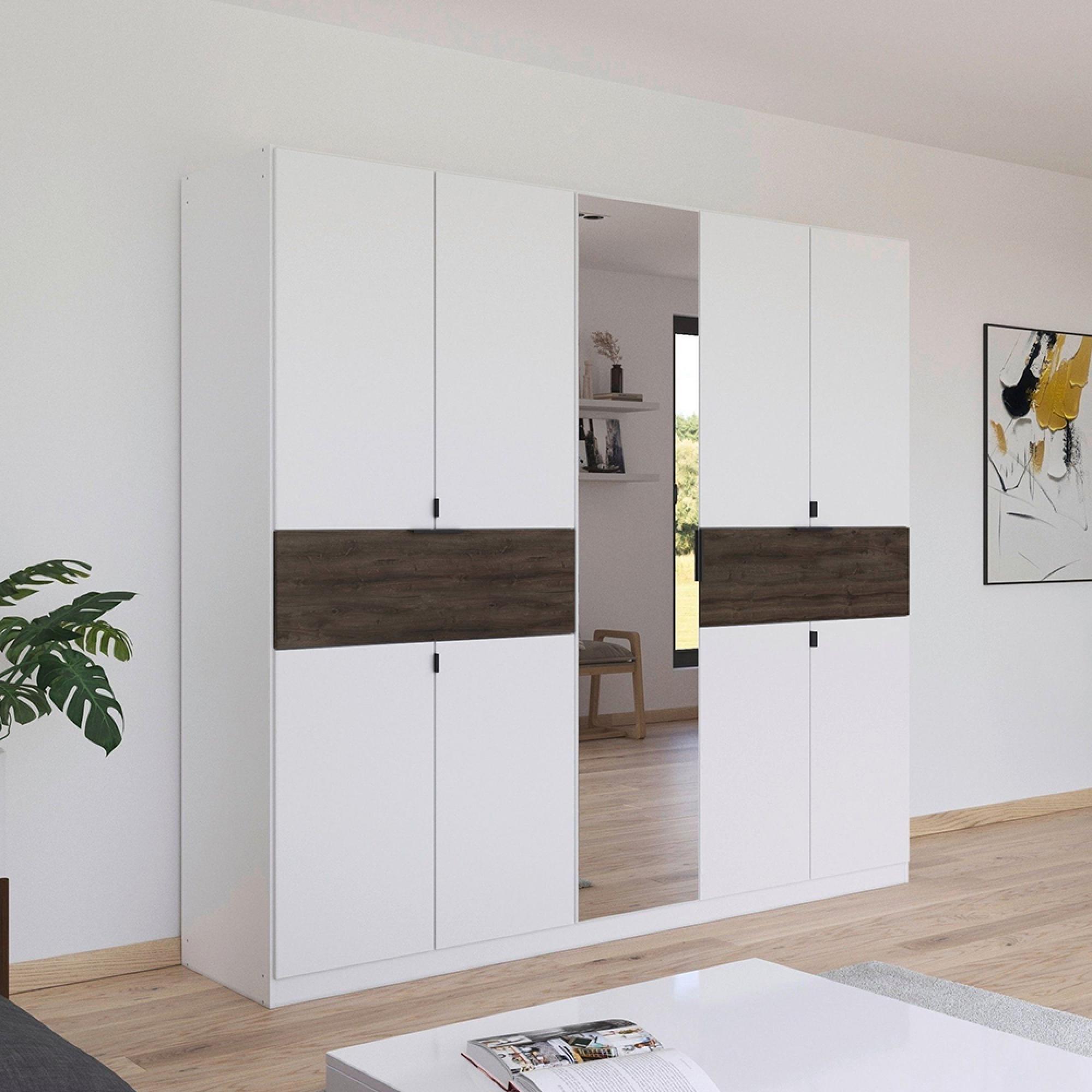 Rauch Ticao 226cm 9 Door Combi Wardrobe - Alpine White and Atlantic Dark Oak