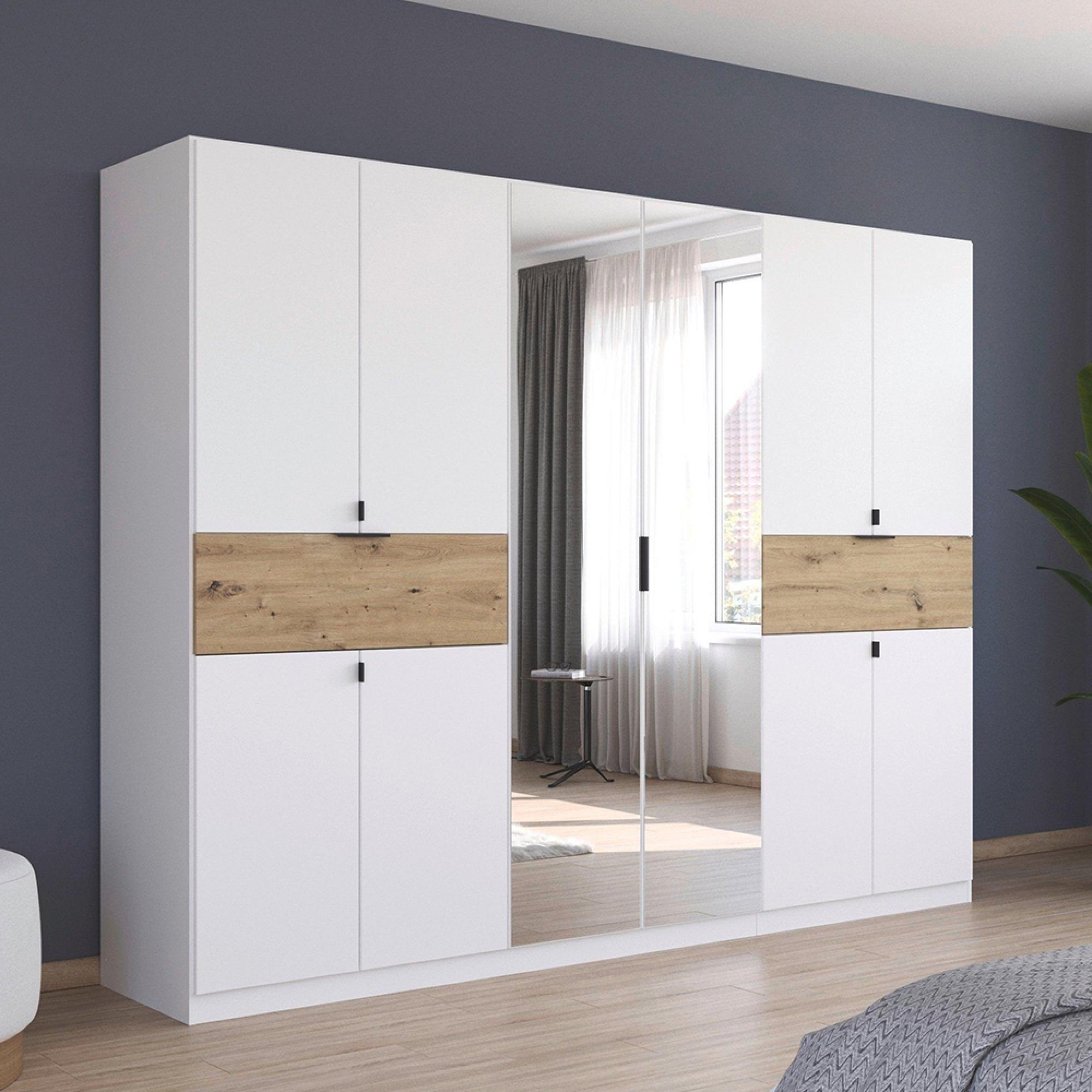 Rauch Ticao 271cm 10 Door Combi Wardrobe - Alpine White and Artisan Oak