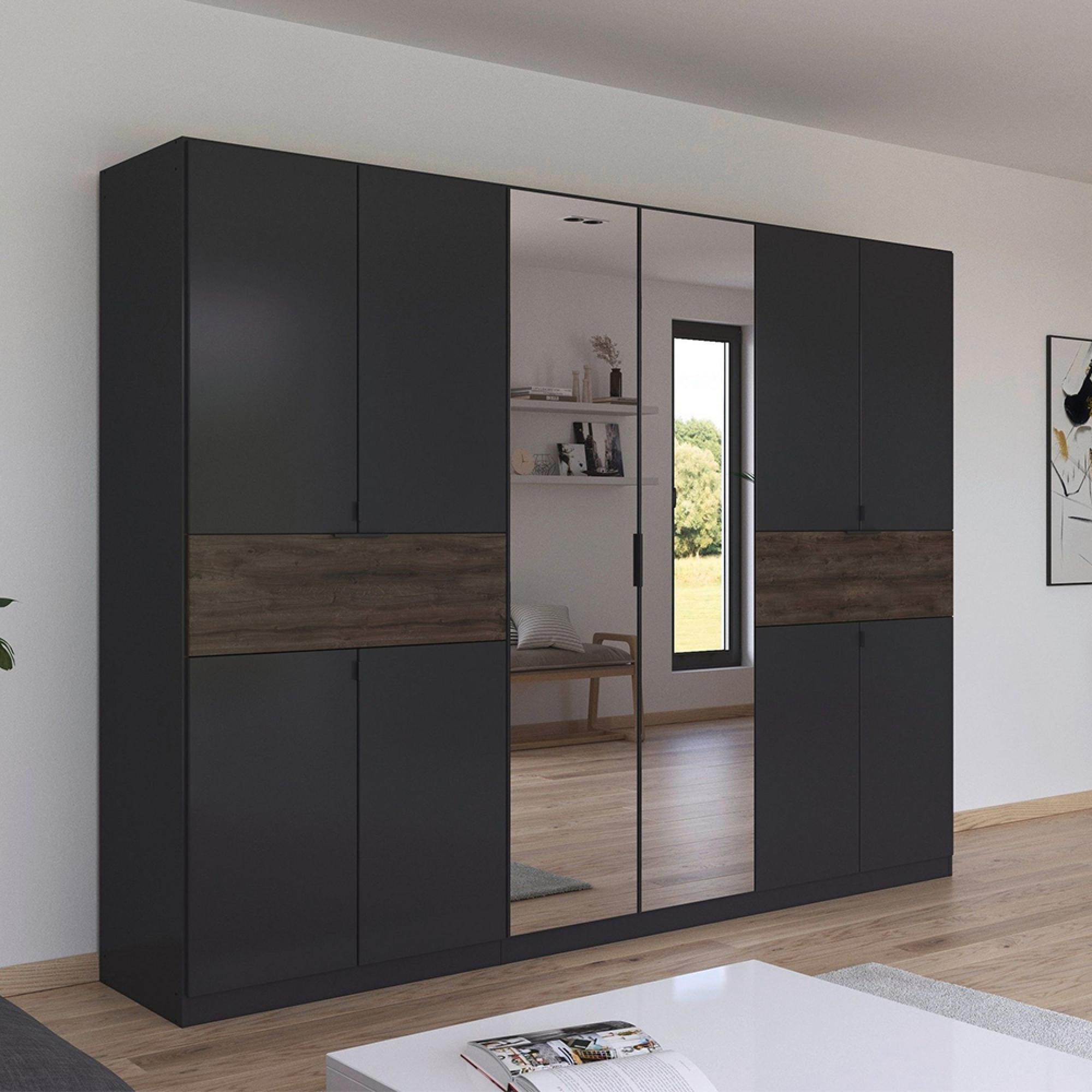 Rauch Ticao 271cm 10 Door Combi Wardrobe - Metallic Dark Grey and Atlantic Dark Oak