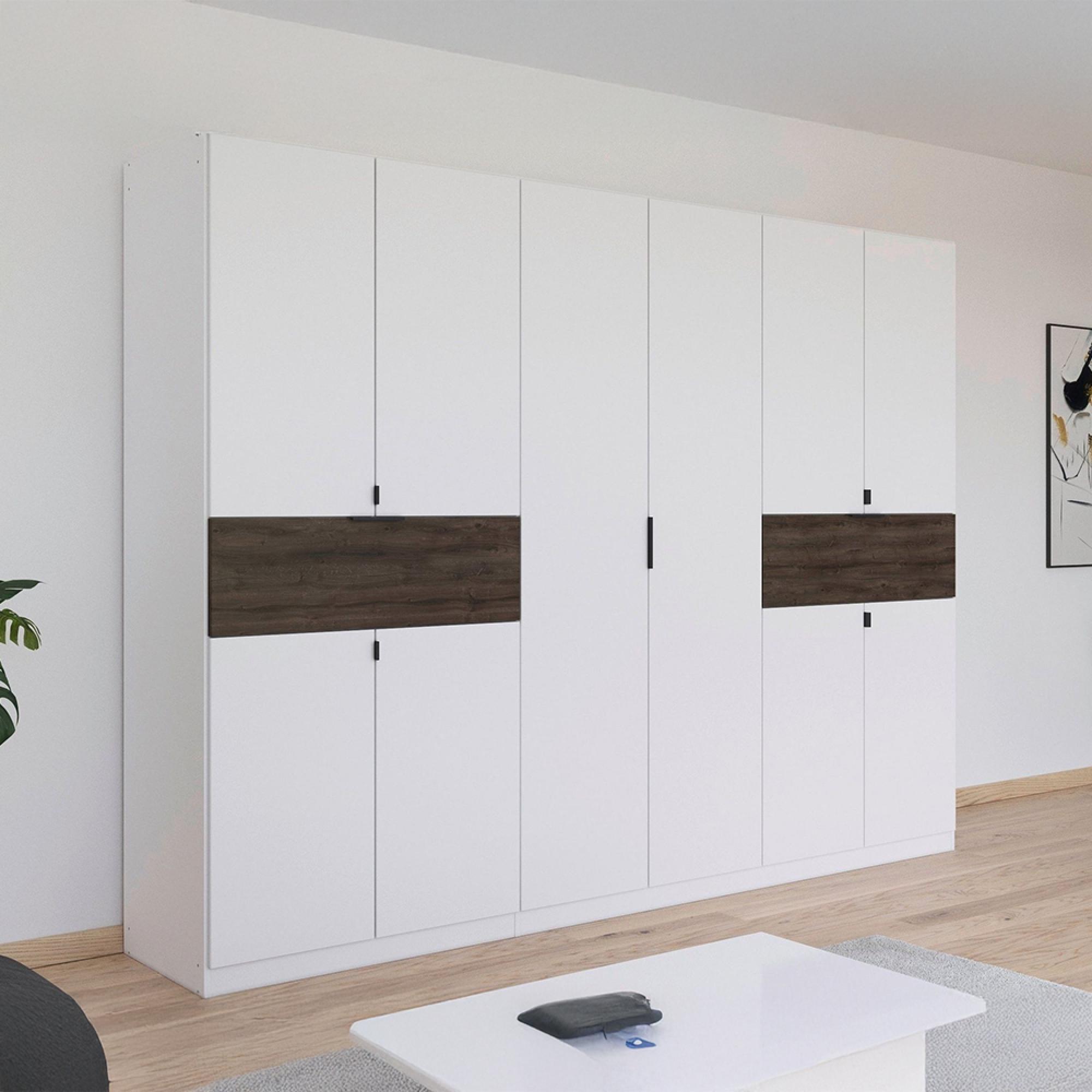 Rauch Ticao 271cm 10 Door Wardrobe - Alpine White and Atlantic Dark Oak