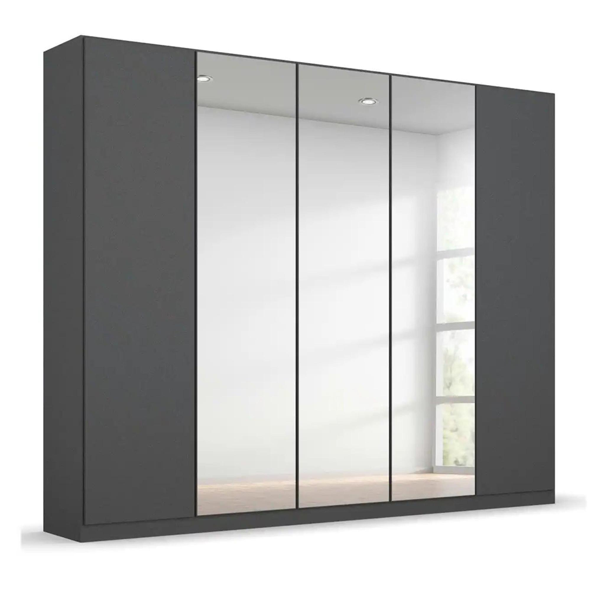 Rauch Wingview Lite 226cm 5 Door Wardrobe with Mirror - Metallic Dark Grey