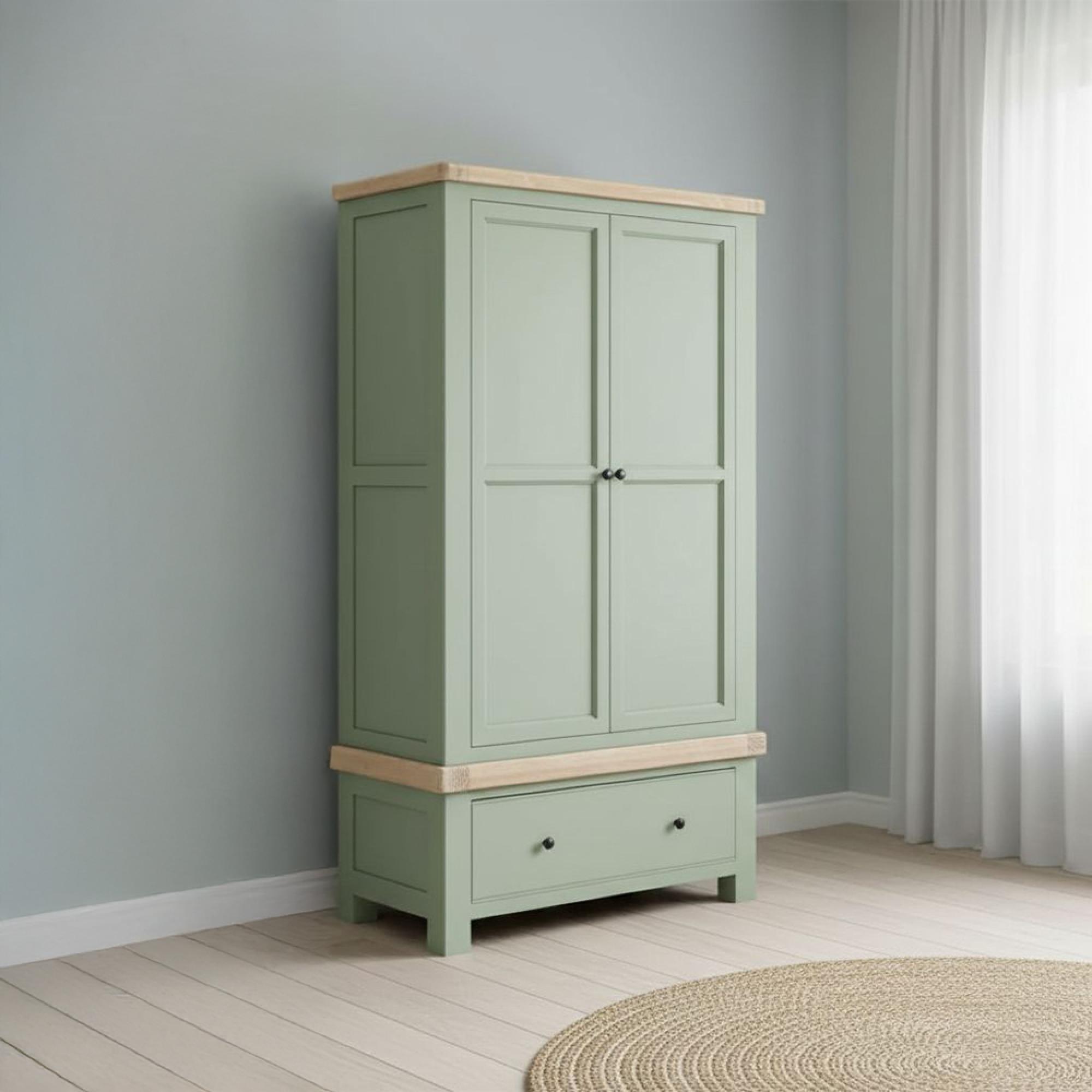 Salcombe Double Wardrobe - 2 Door 1 Drawer - Sage Oak