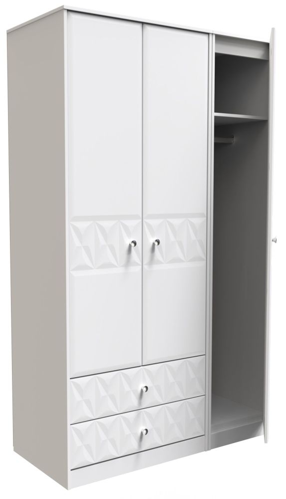 San Jose Wardrobe - 3 Door - LHF 2 Drawers - Triple - Tall - White