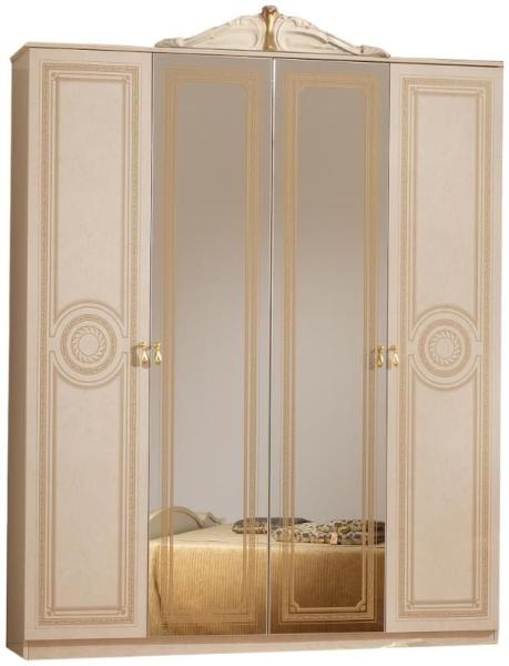 Sara Beige Italian 4 Door Wardrobe with Mirrors