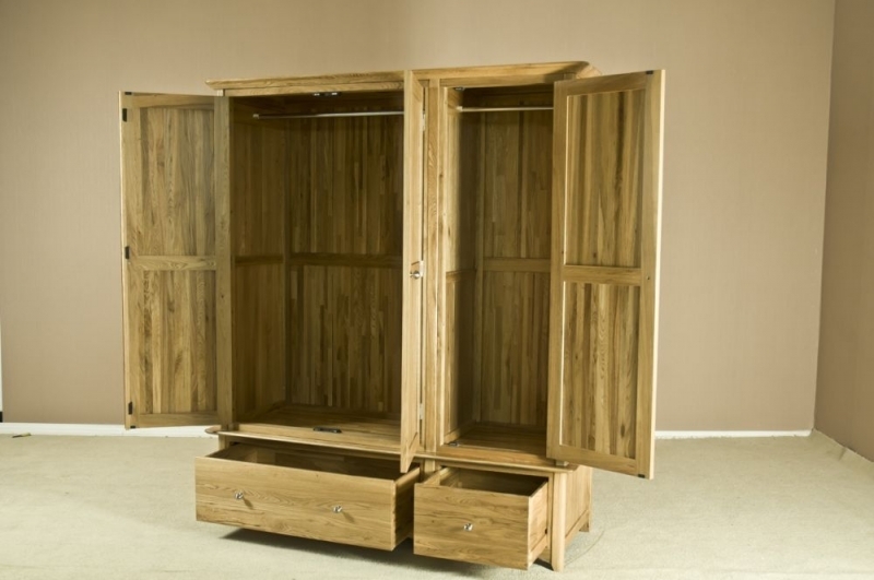 Shaker Wardrobe - 3 Door - 2 Drawer - Oak