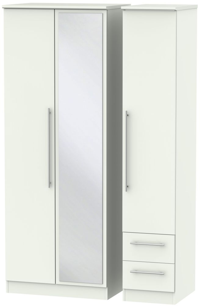 Sherwood Porcelain 3 Door Tall Combi Wardrobe - 1 Mirror and RHF 2 Drawers