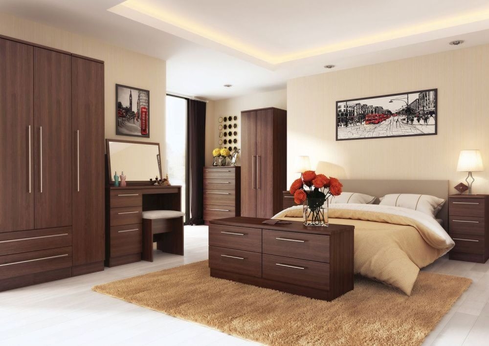 Sherwood Wardrobe - 3 Door - 1 Mirror - RHF 2 Drawer - Combi - Walnut