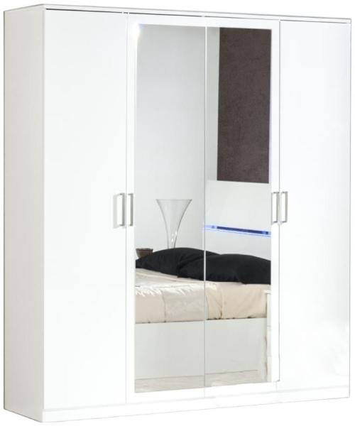 Simona White Italian 4 Door Wardrobe with Mirrors