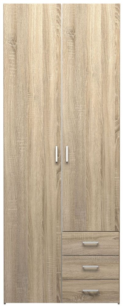 Space Oak Effect 2 Door 3 Drawer Double Wardrobe
