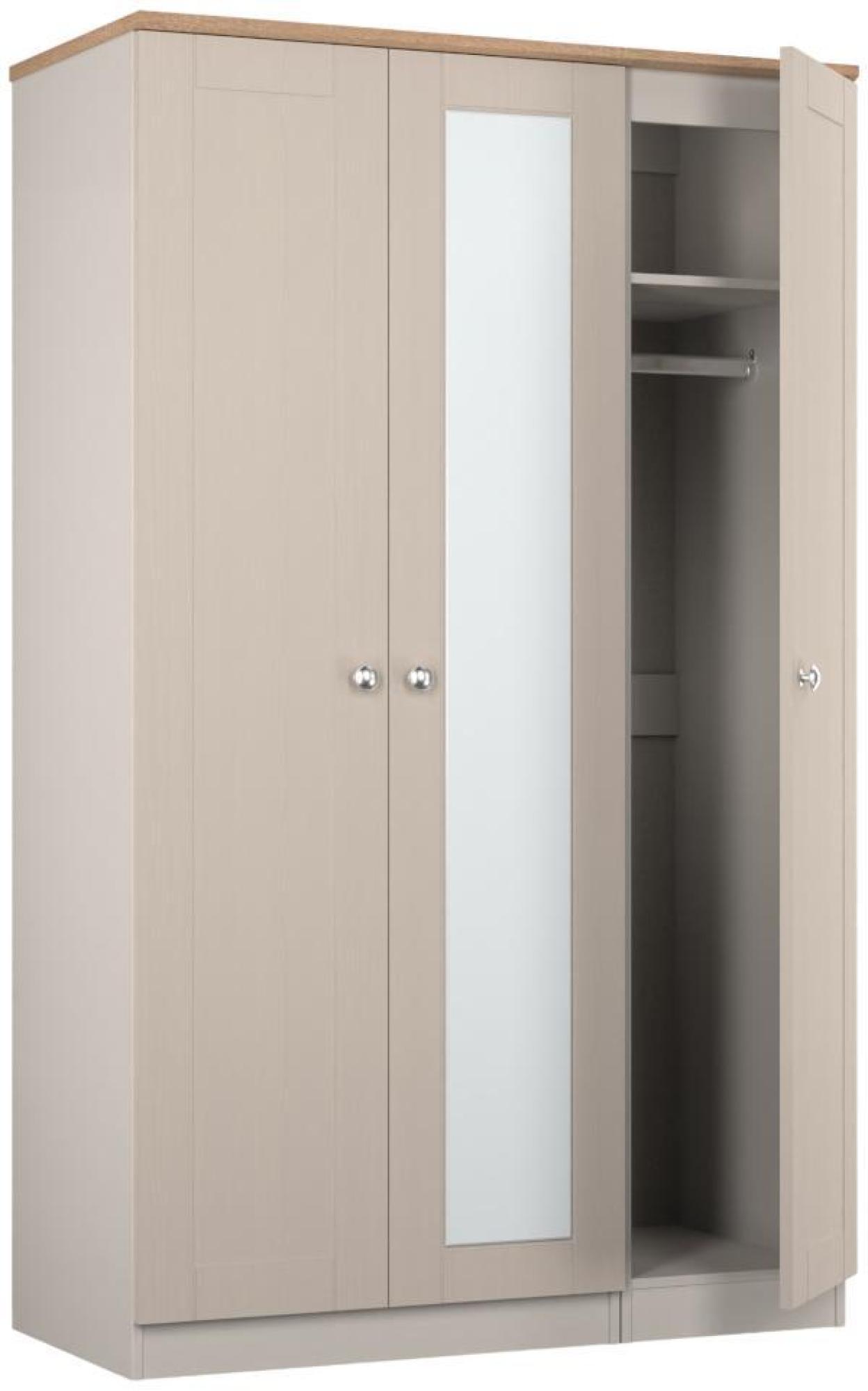 Sussex Wardrobe - 3 Door - 1 Mirror - Tall - Triple - Cashmere and Oak