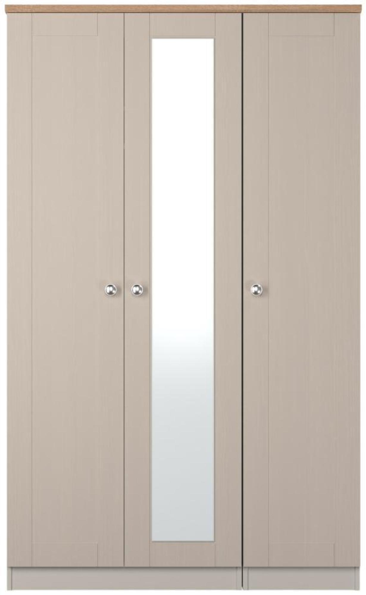 Sussex Cashmere and Oak Effect Oak 3 Door Tall Triple Wardrobe - 1 Mirror