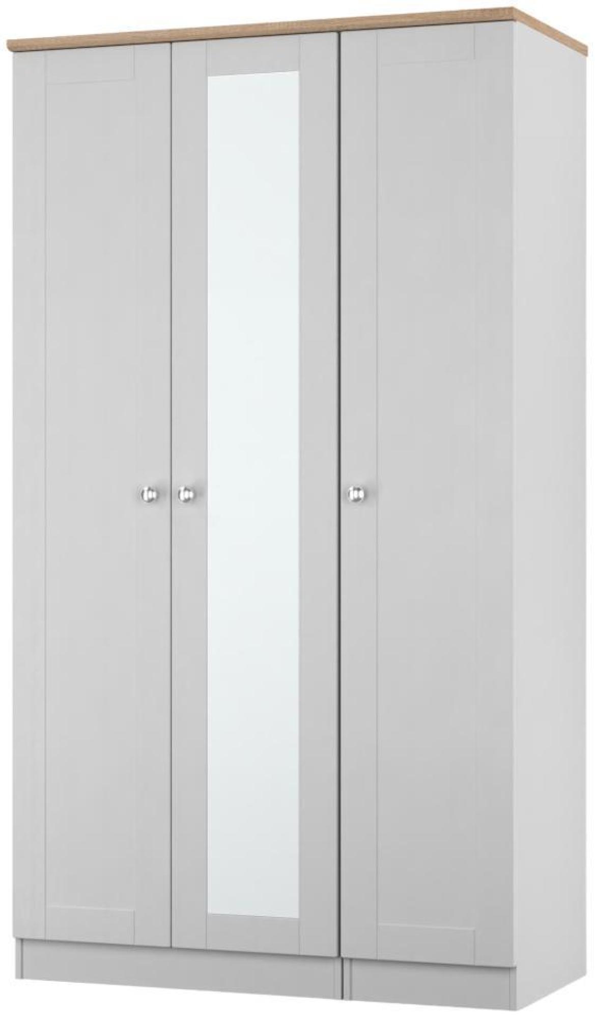 Sussex Wardrobe - 3 Door - 1 Mirror - Tall - Triple - Grey and Oak