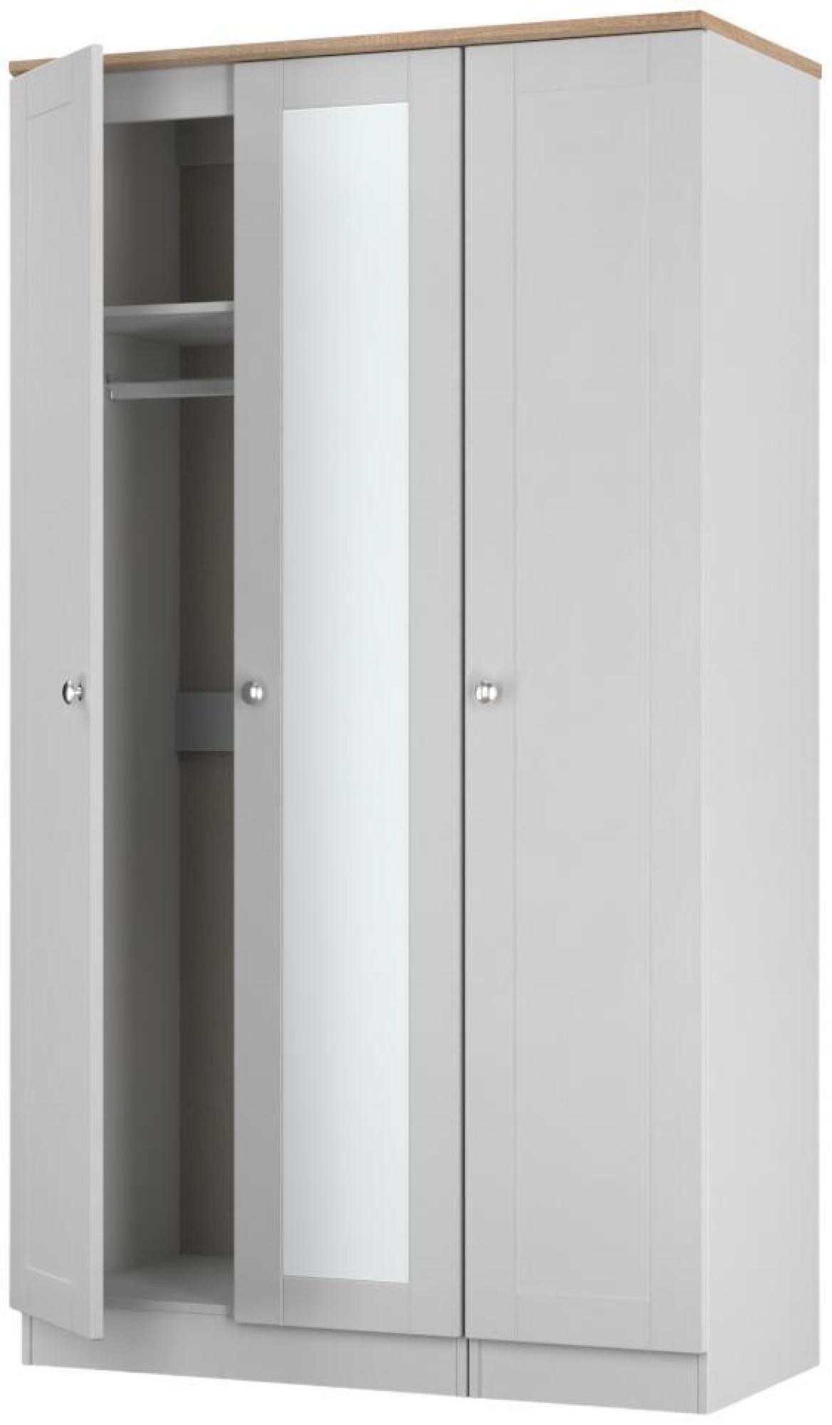 Sussex Wardrobe - 3 Door - 1 Mirror - Tall - Triple - Grey and Oak