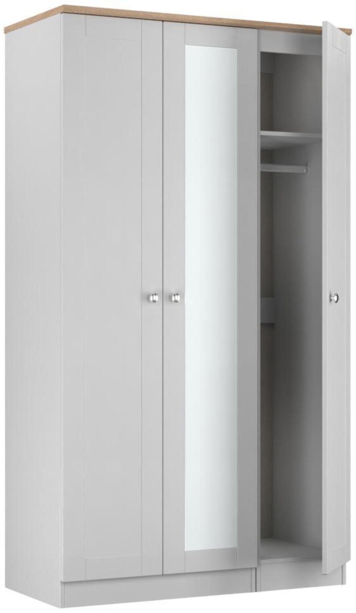 Sussex Wardrobe - 3 Door - 1 Mirror - Tall - Triple - Grey and Oak