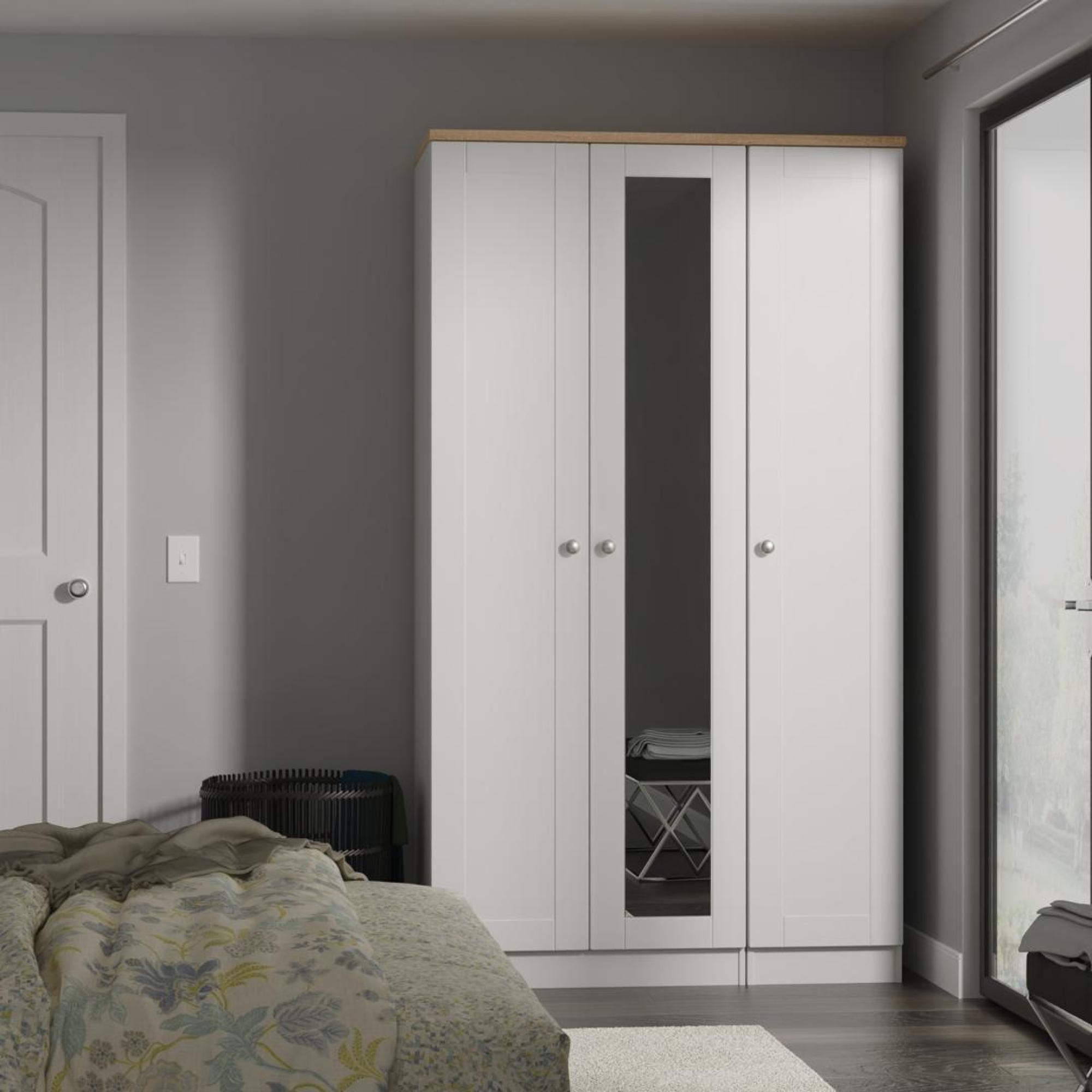 Sussex Wardrobe - 3 Door - 1 Mirror - Tall - Triple - Grey and Oak