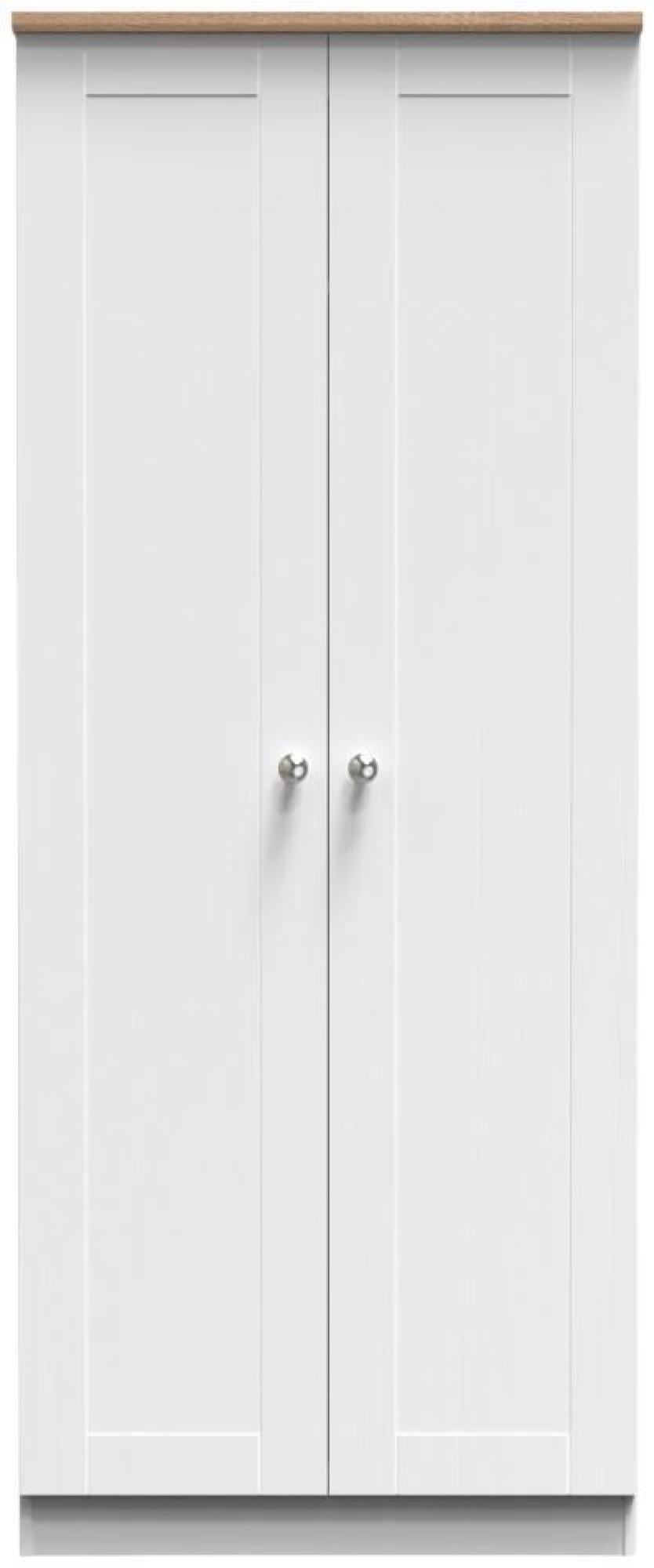 Sussex White and Oak Effect 2 Door Plain Tall Wardrobe