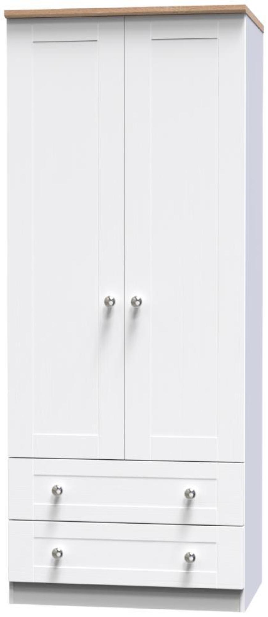 Sussex Wardrobe - 2 Door - 2 Drawer - Double - White and Oak