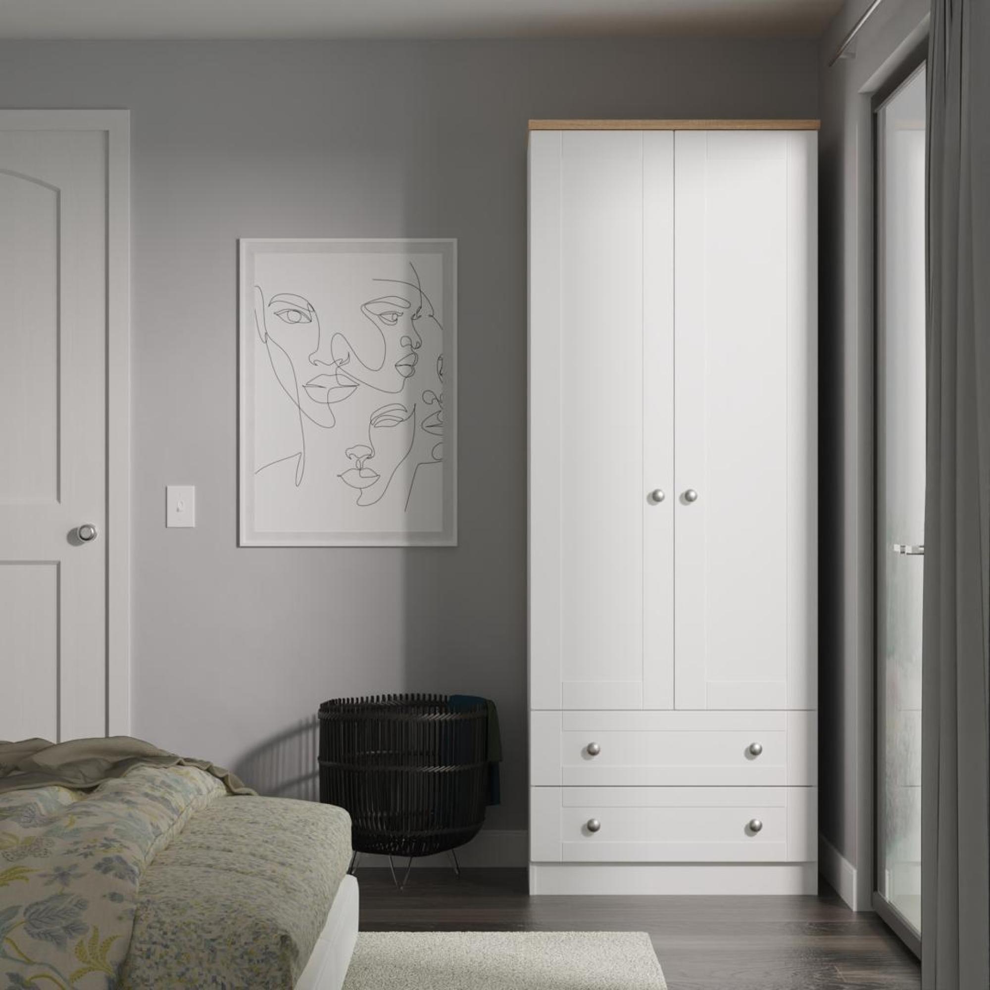 Sussex Wardrobe - 2 Door - 2 Drawer - Double - White and Oak