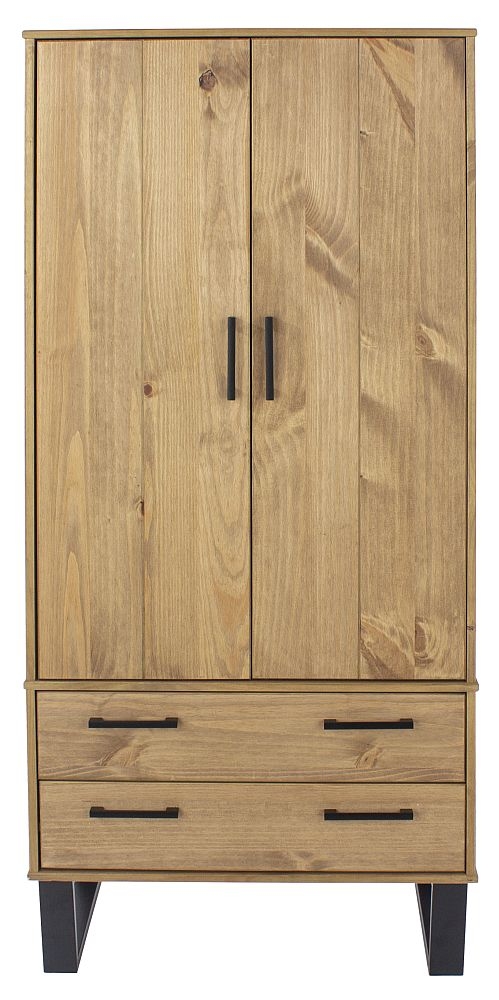 Texas Industrial Style Oak Effect 2 Door 2 Drawer Wardrobe