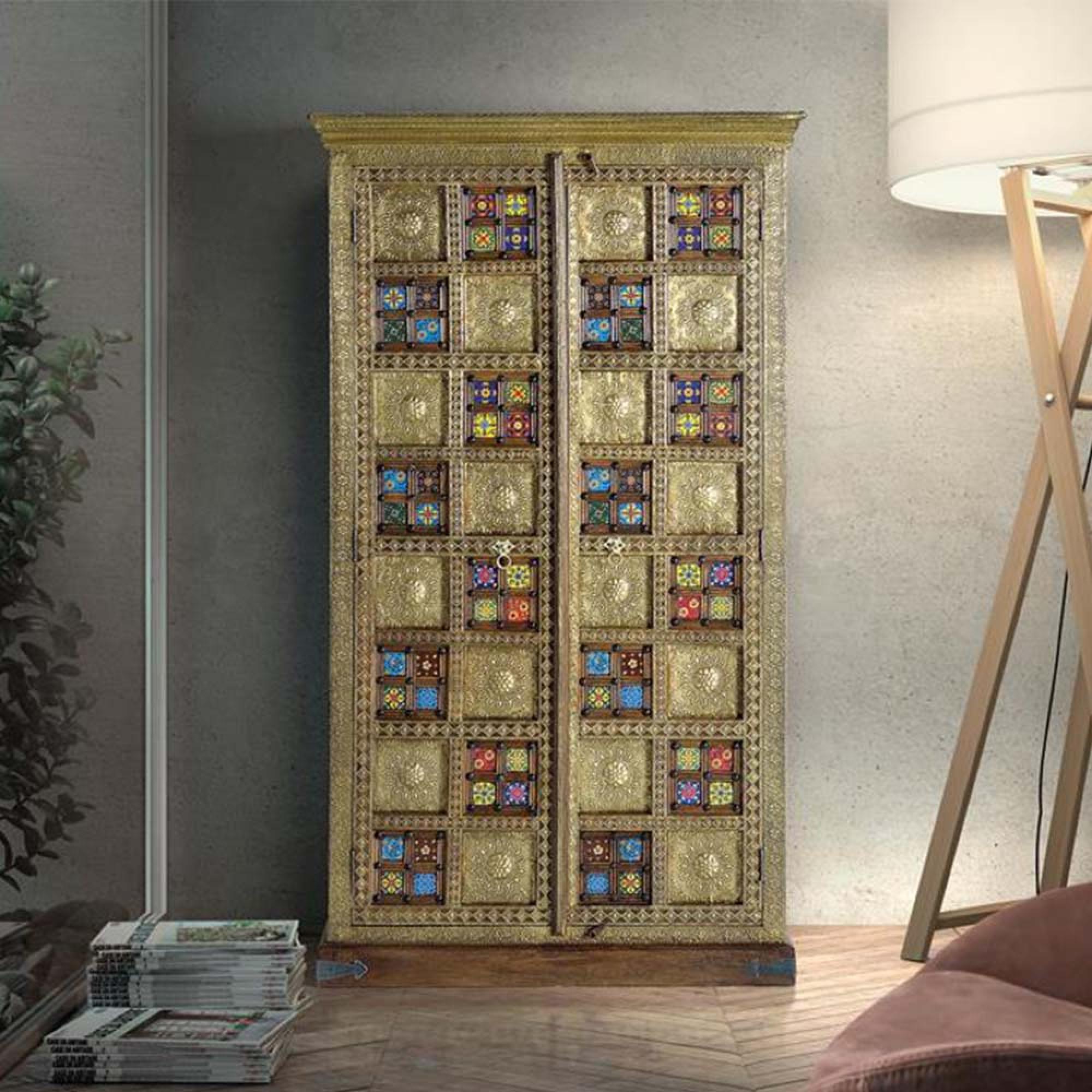 Trona Wardrobe - Acacia Wood - Brass Cladded - 2 Door
