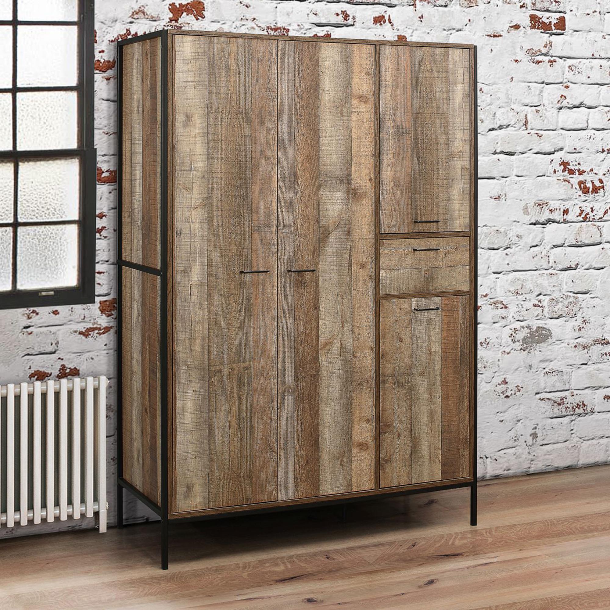 Urban Wardrobe - Industrial Style - 4 Door 1 Drawer - Rustic Wood